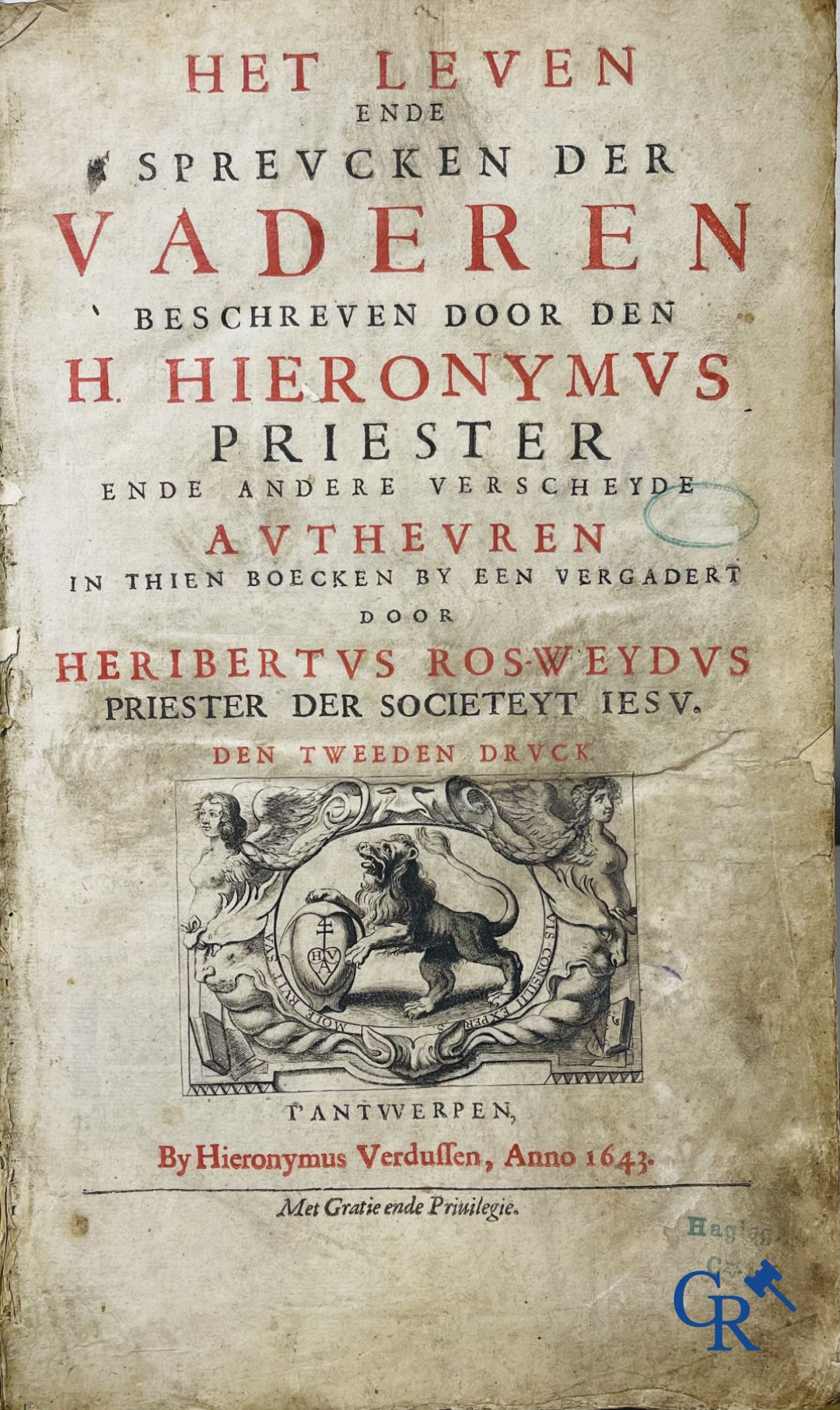 Early Printed Books: Rosweydus, Heribertus. Het Leven ende spreucken der Vaderen described by St. Je - Image 2 of 19