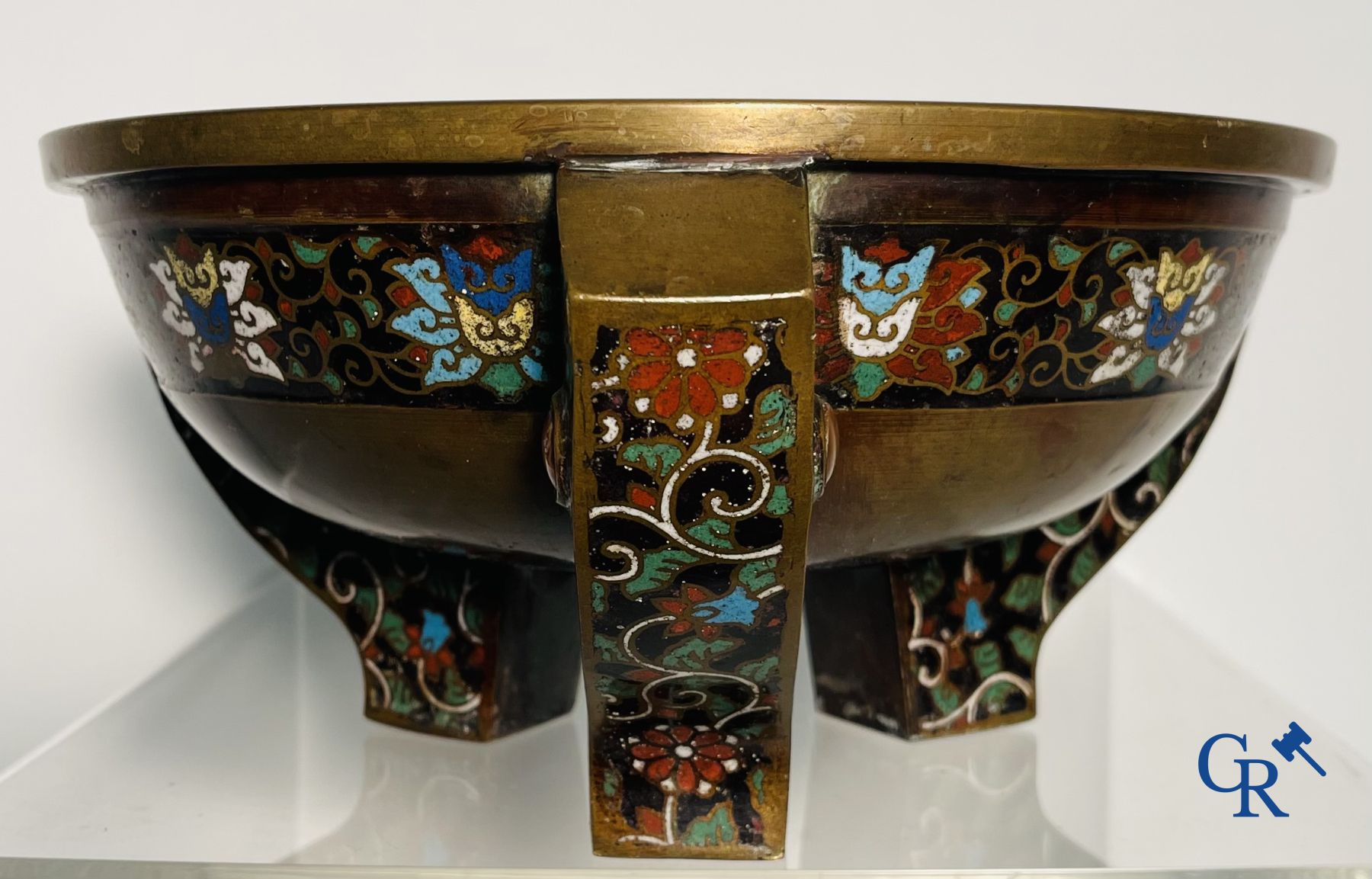 Asian Art: A three-legged bronze and cloisonne incense burner. Marked. - Image 16 of 21