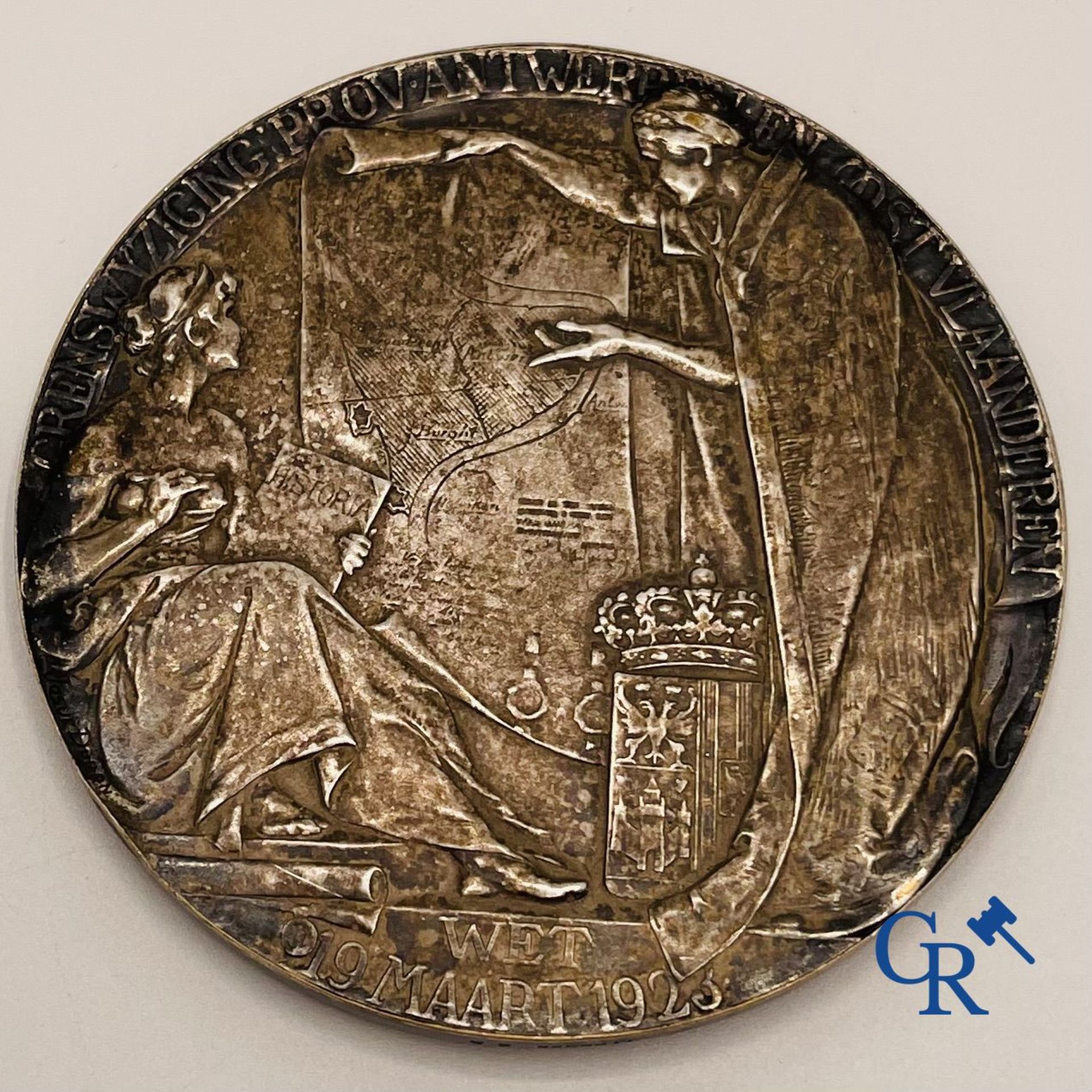 Josuë Dupon: Rare medal: Border change Province of Antwerp and East Flanders. Flemish Head. - Image 2 of 3