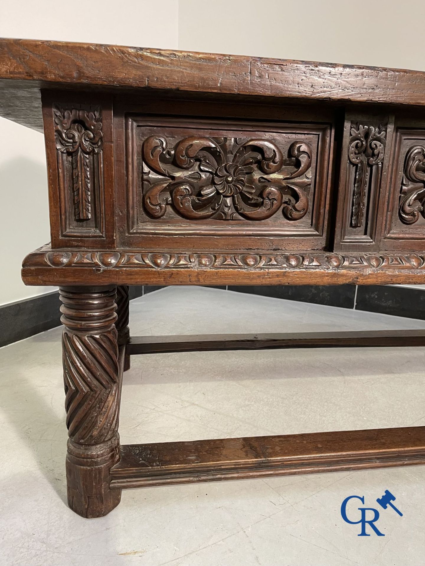 Furniture: 17th century carved walnut table with 3 drawers. - Image 17 of 22
