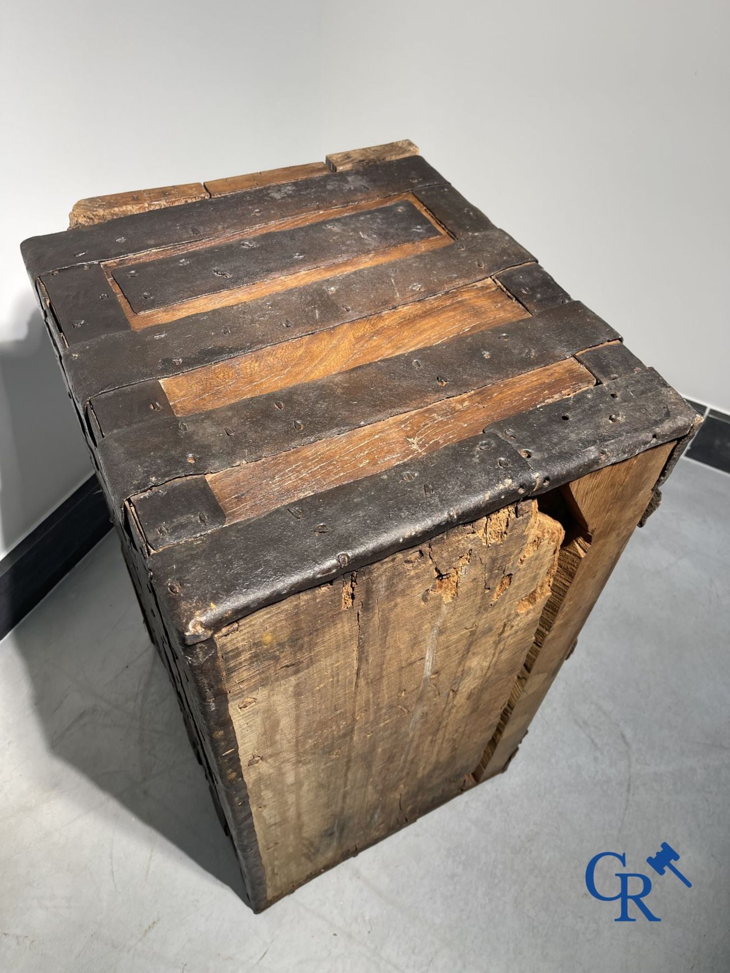 Antique wooden chest with hardware and lockwork in forging. - Image 19 of 21