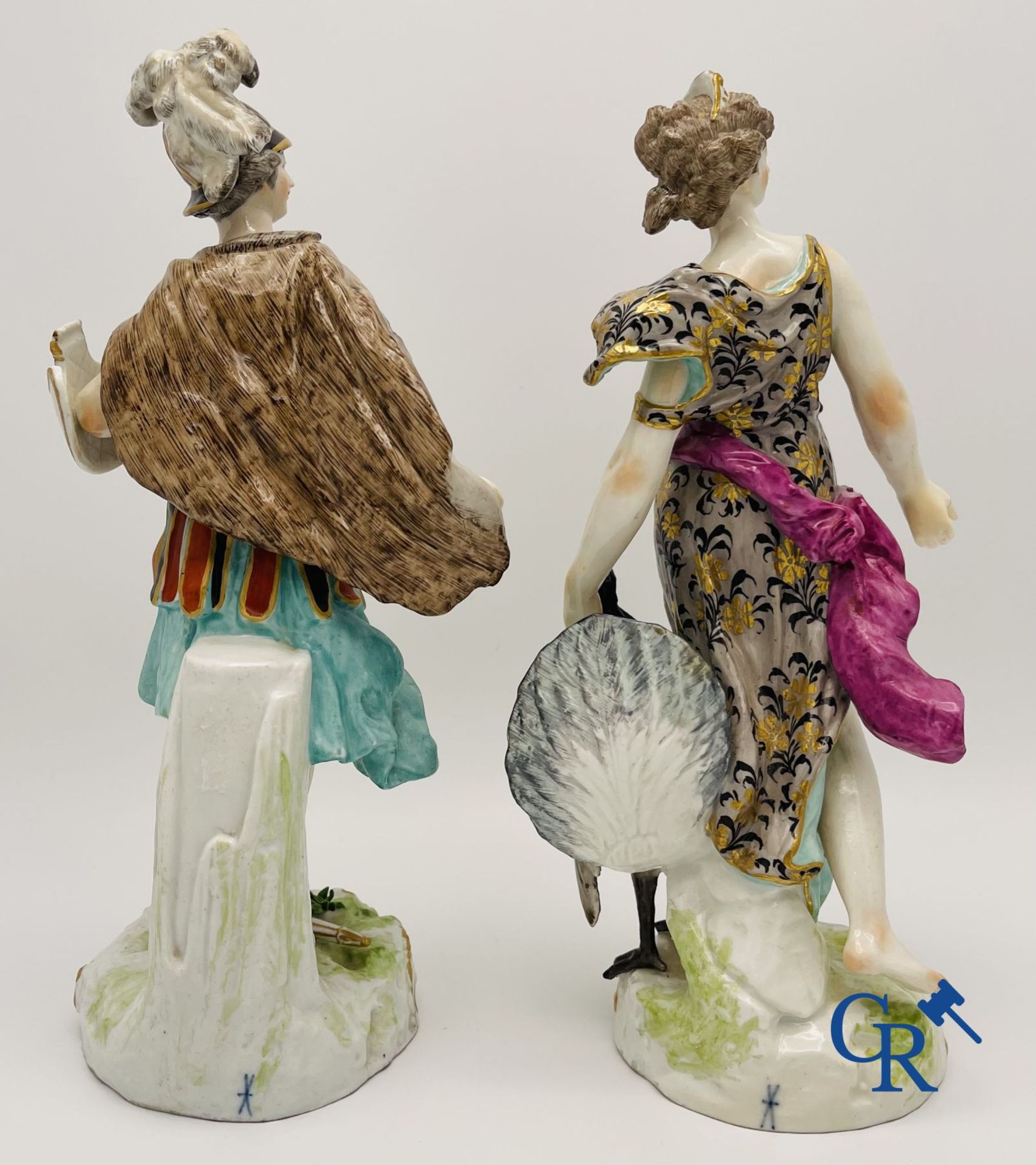 A pair of polychrome porcelain figures in the manner of Meissen. - Image 2 of 9