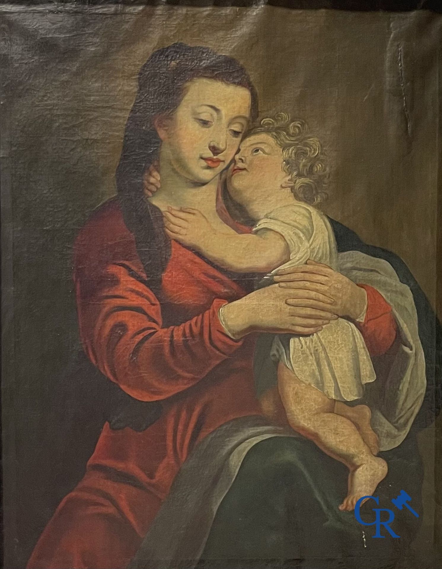 Painting: oil on canvas. Mary with child. - Image 2 of 5