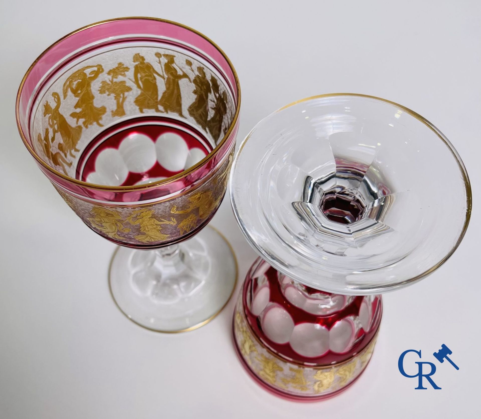 Val Saint Lambert: 6 water glasses Metternich, 2 rose water glasses Danse de flore and an Art Deco v - Image 11 of 12