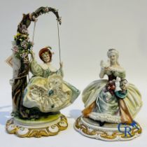 Porcelain: Capodimonte: 2 groups in Italian porcelain with lace.