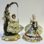 Porcelain: Capodimonte: 2 groups in Italian porcelain with lace.