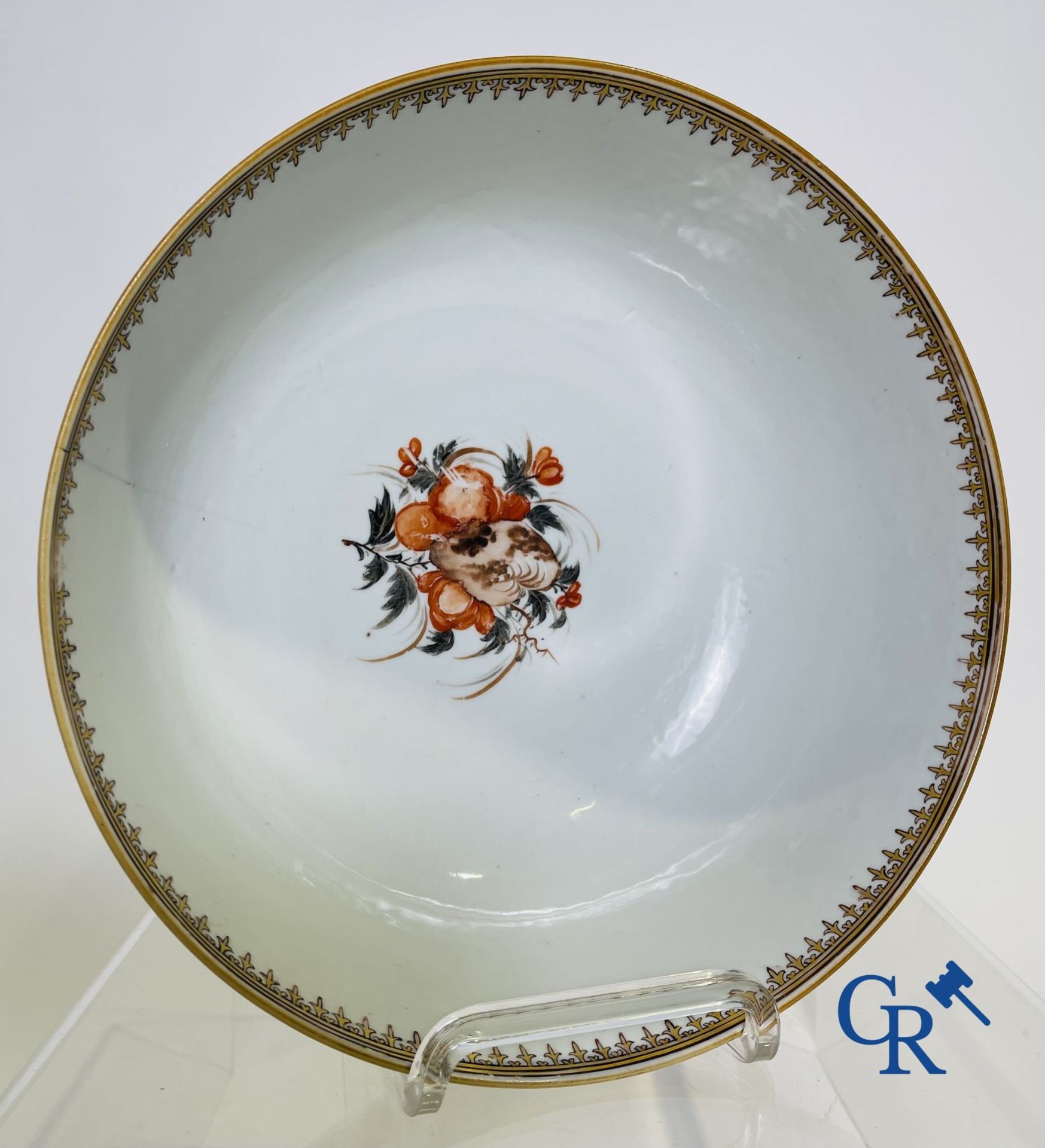 A large Chinese famille rose mandarin bowl, a famille rose cup and saucer and a figurine in blanc de - Image 17 of 25