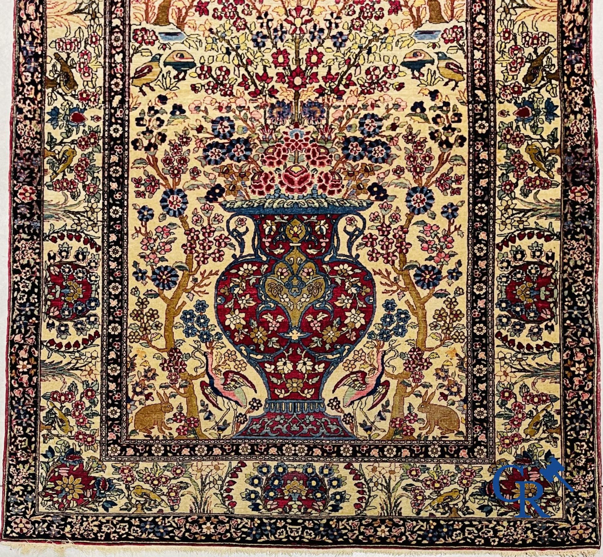 Oriental carpets. Iran. Persian carpet with a flower vase, birds and rabbits in a floral decor. - Image 4 of 10