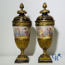 Porcelain: Sèvres: Pair of bronze mounted vases in Sèvres porcelain. Napoleon III period.