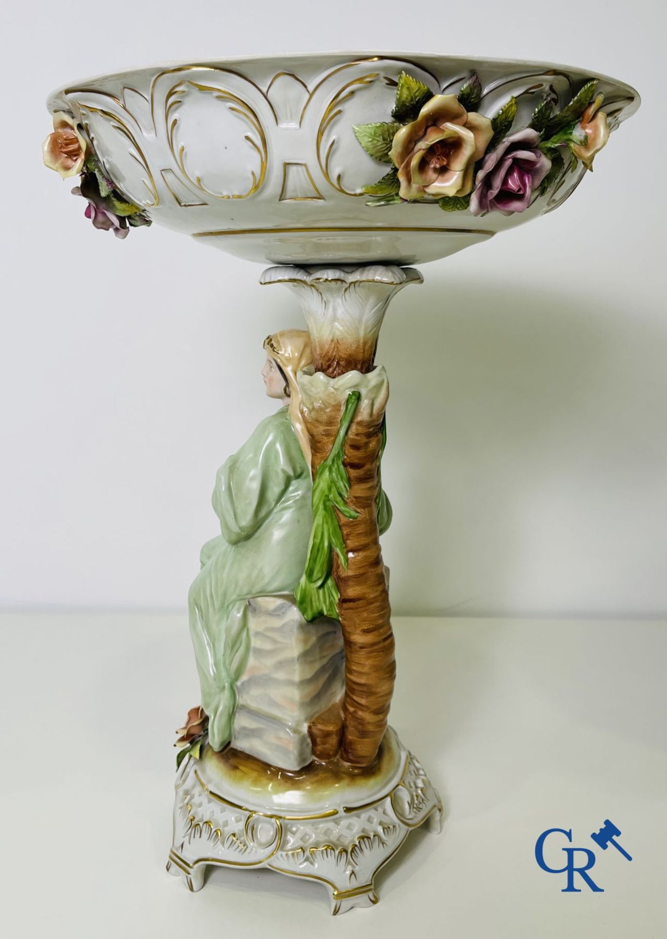 A pair of table centrepieces in German polychrome porcelain. - Image 6 of 16