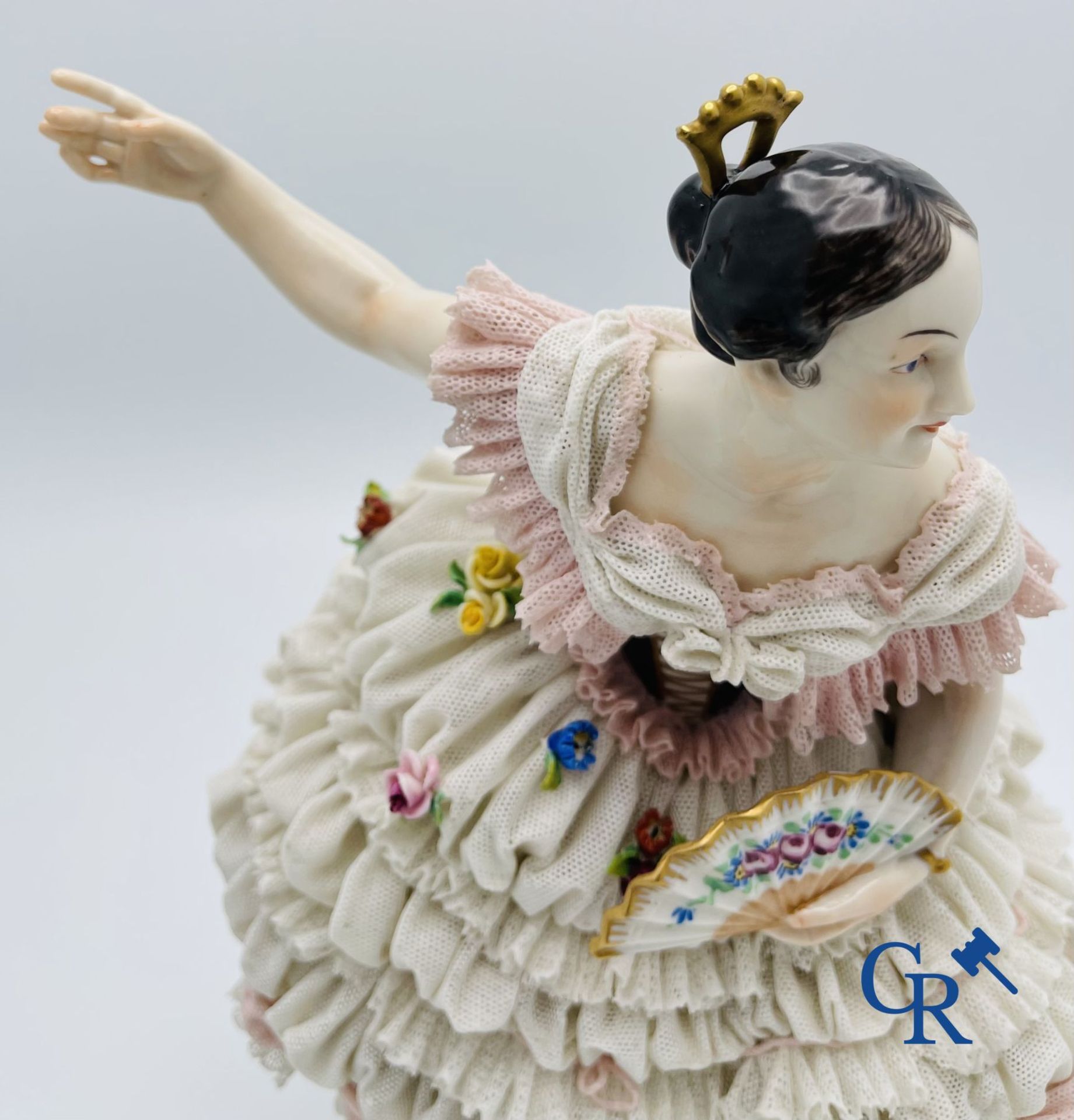 Volkstedt Rudolstadt: Large figure of a dancer in "lace porcelain". - Image 9 of 11