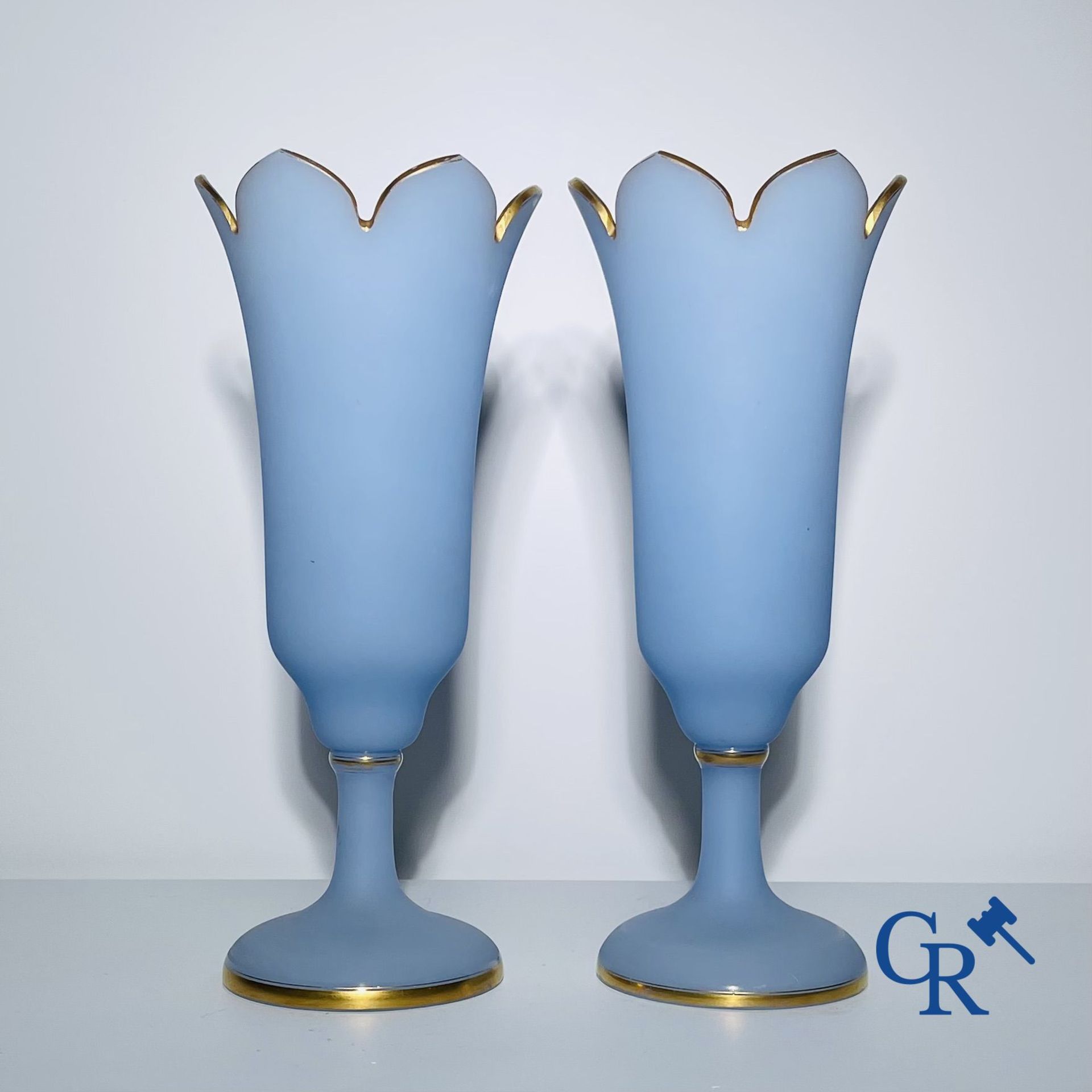 Baccarat: Pair of vases in opaline with gilding.