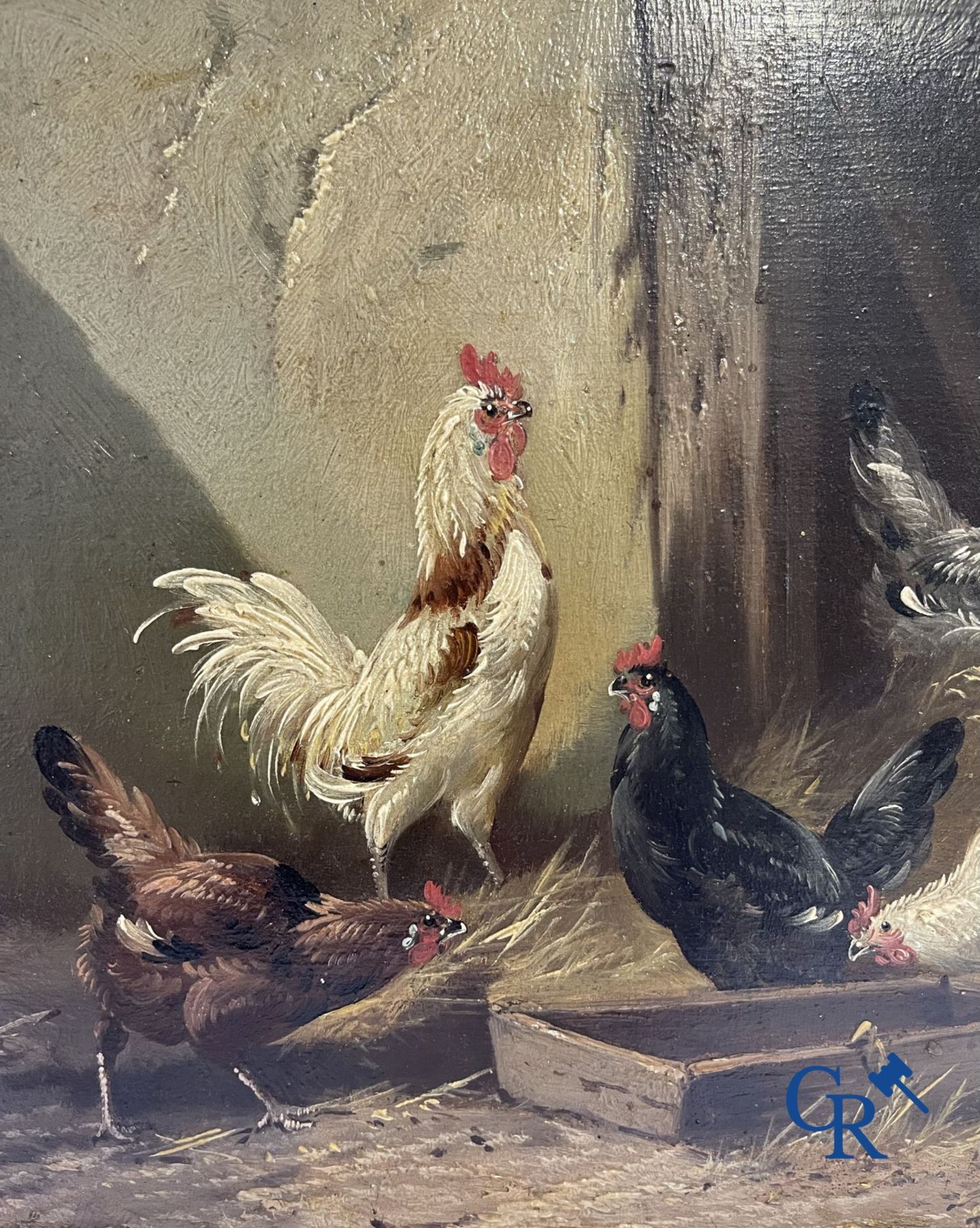 Painting: Paul Schouten, the hen house, oil on panel. - Image 3 of 5