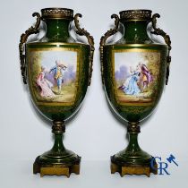 Sèvres: Pair of vases in Sevres porcelain and bronze. signed Leduc.