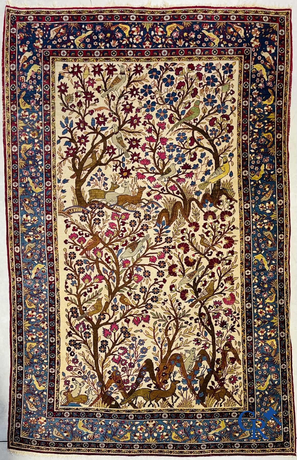 Oriental carpets: Antique oriental carpet with a decor of animals and birds in the forest. - Image 2 of 10