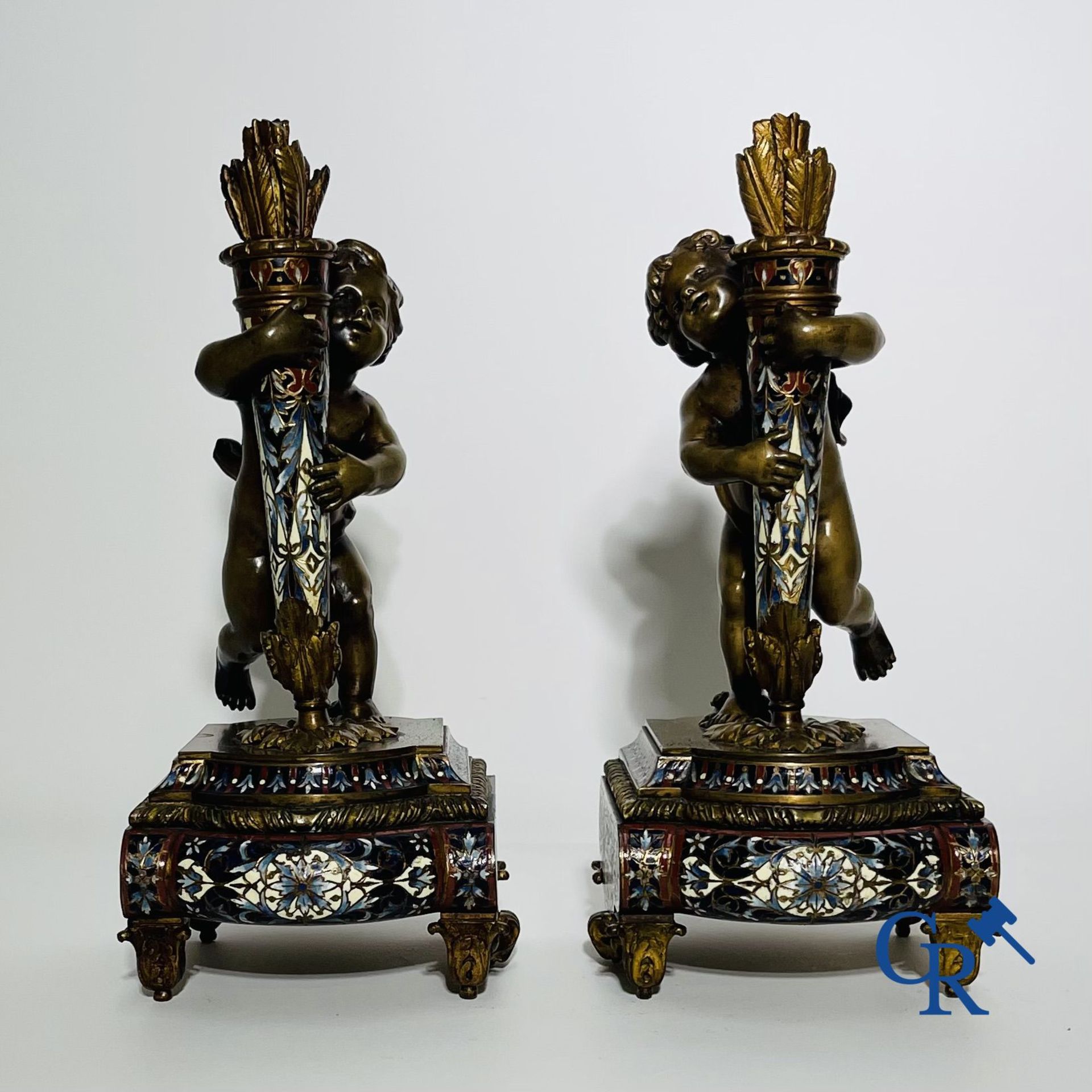 Bronze/Sculpture: Pair of ornamental objects in bronze and champlevé enamel. - Bild 6 aus 6