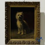 Painting: Alice Léotard, oil on canvas. Portrait of a dog.