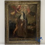 Painting. 17th century Religious painting.  S. Catherina-De-Swetta Filia-S.Birgitta.