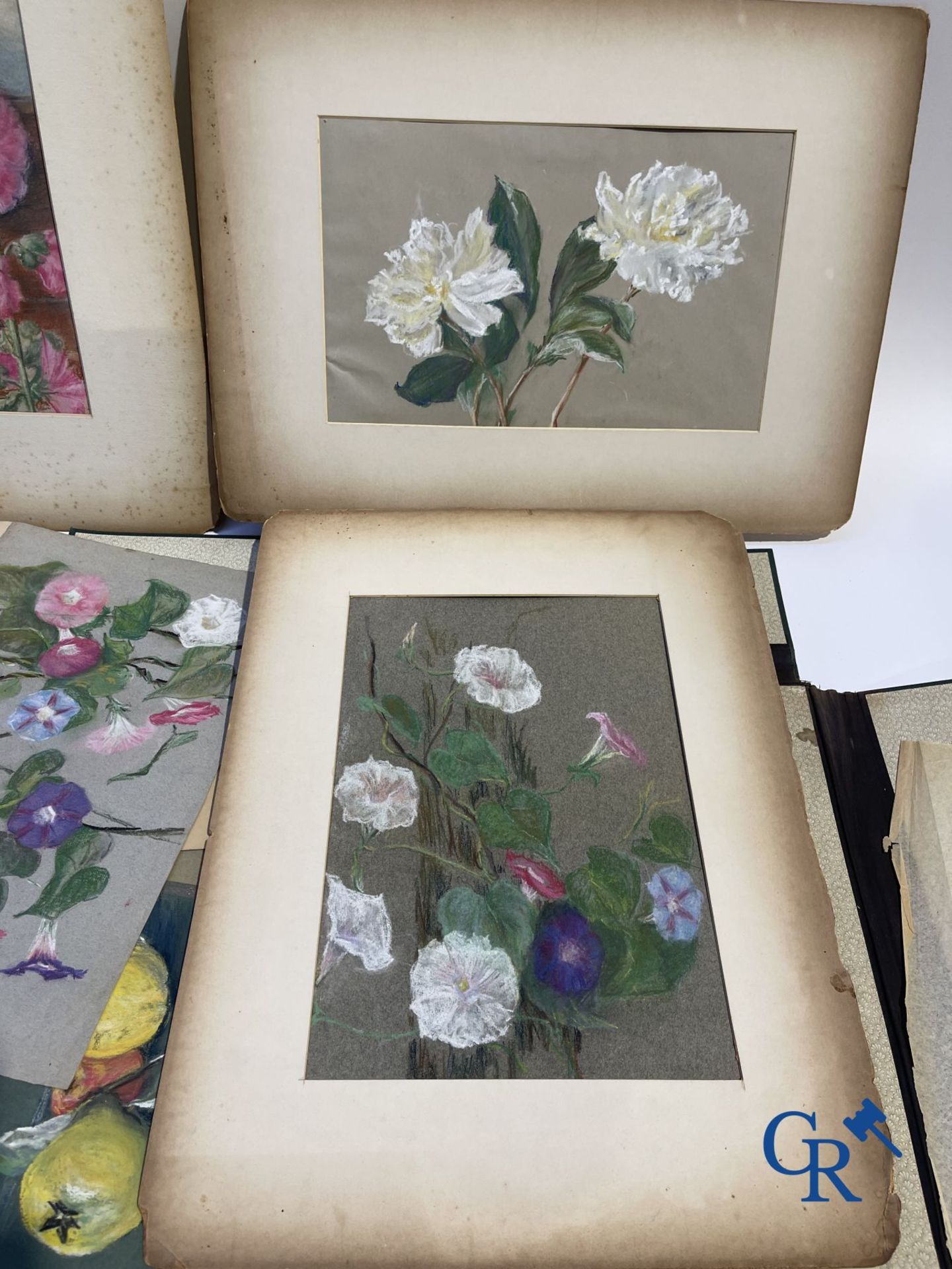 Interesting lot with gouaches and pastel drawings. Period 1880-1920. - Image 17 of 20
