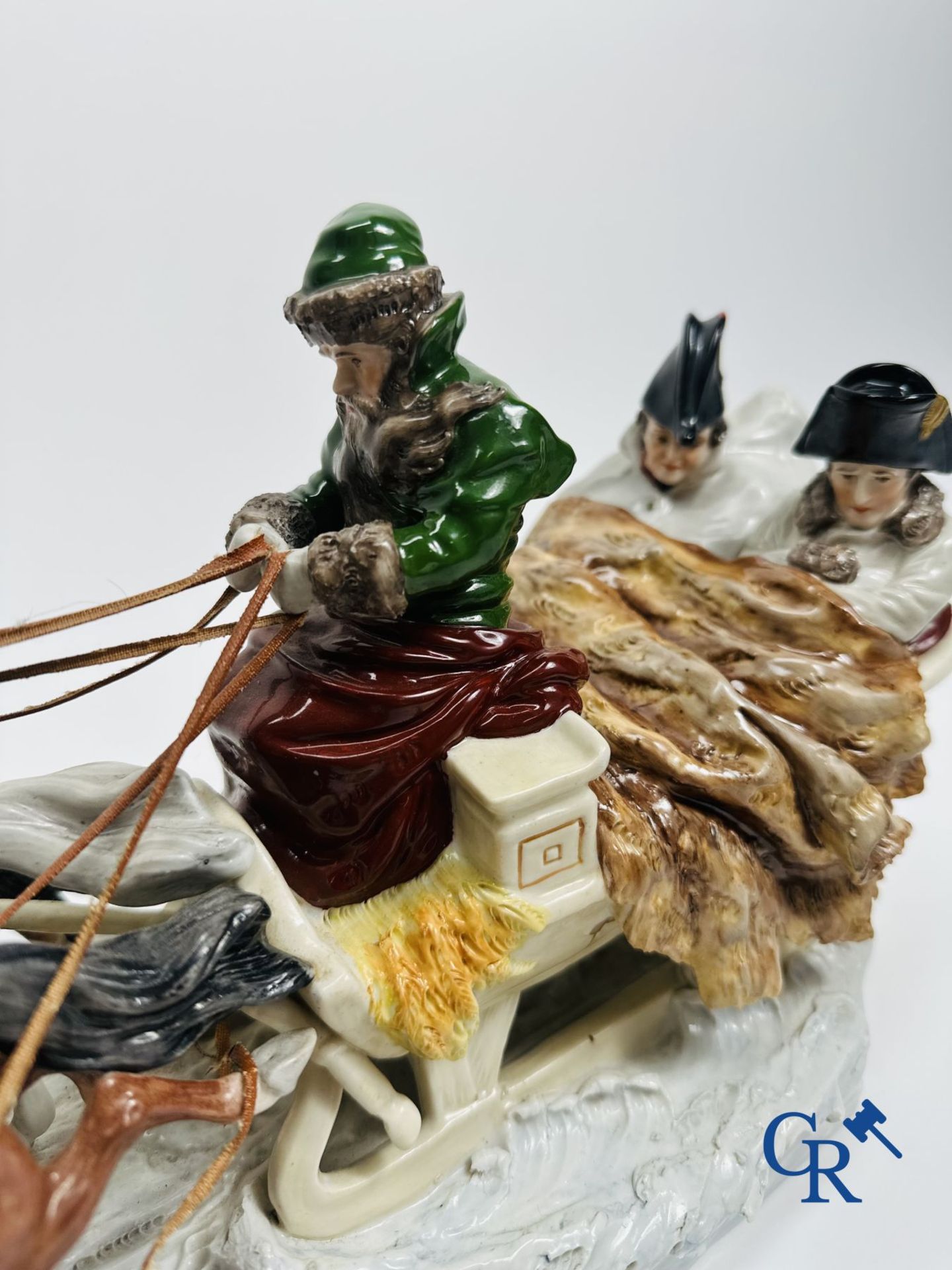 Group in Saxon porcelain: Napoleon flees Russia by Troika. - Image 2 of 8