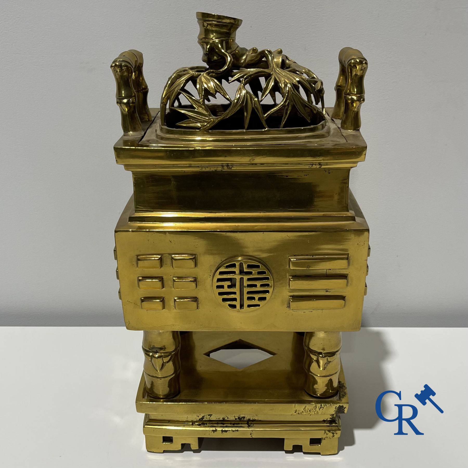 Asian Art: A 19th century Chinese bronze incense burner. Marked.