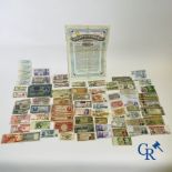 Coins, banknotes: Large lot of various banknotes and an obligation.