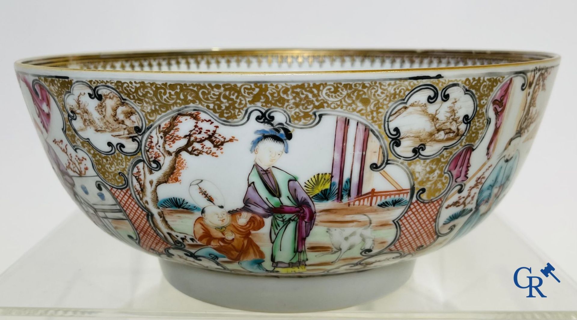 A large Chinese famille rose mandarin bowl, a famille rose cup and saucer and a figurine in blanc de - Image 2 of 25