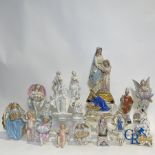 A various lot holy water barrels, shrines and others in porcelain and biscuit.