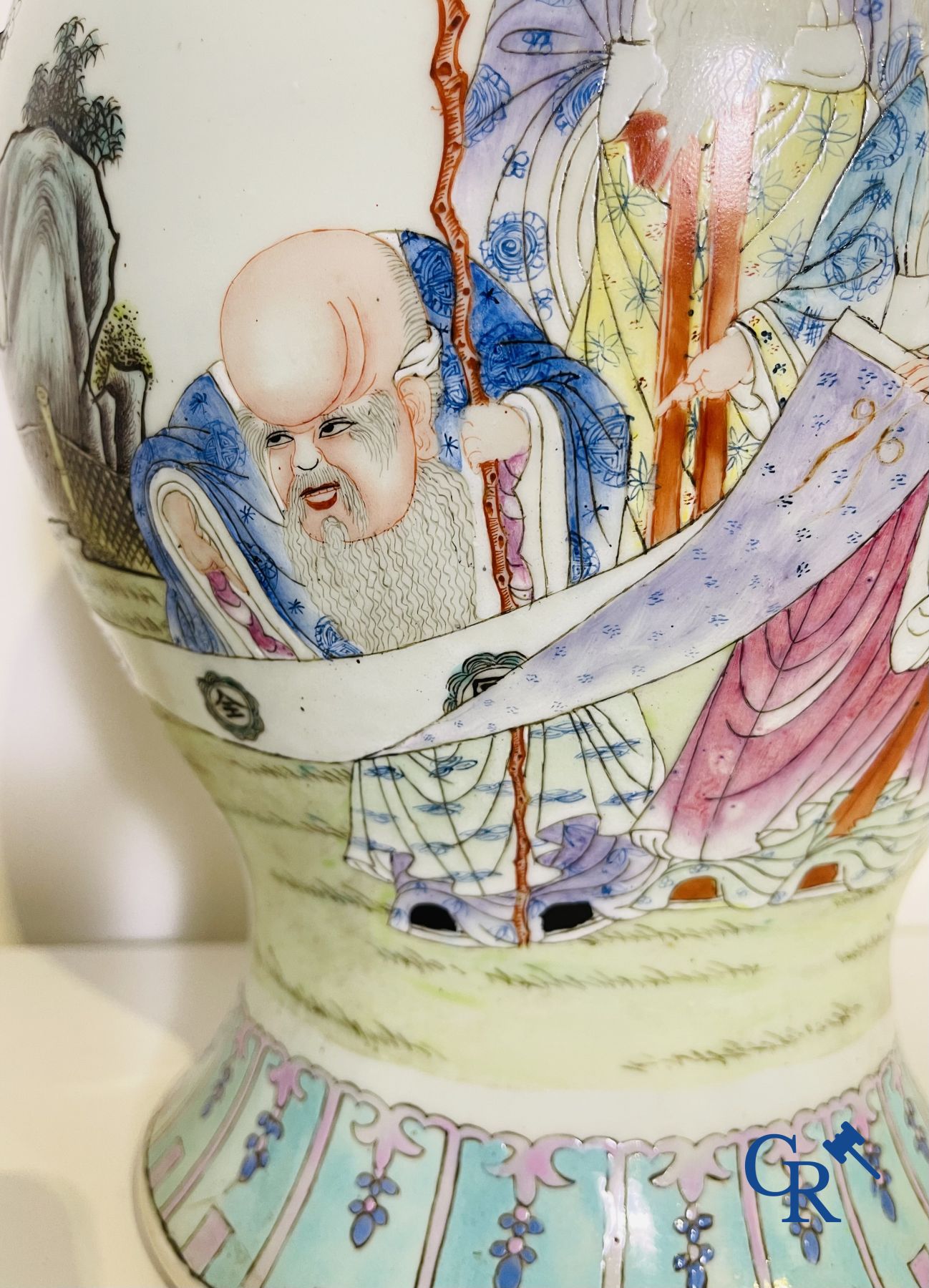 Chinese Porcelain: A Chinese famille rose lidded vase depicting Shou Lao. - Image 8 of 21