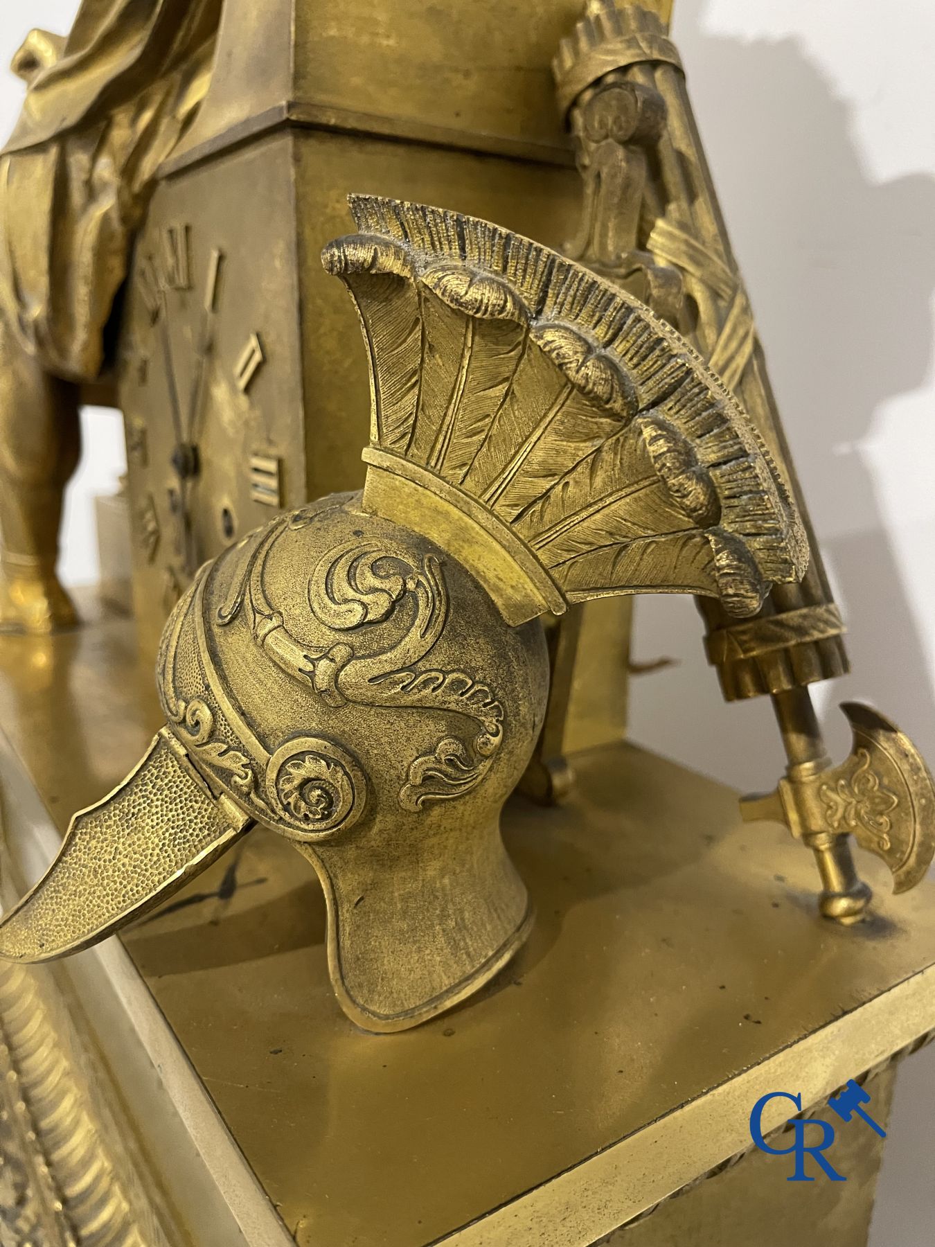 Imposing fire-gilded empire pendulum depicting a seated Roman emperor. - Image 14 of 17
