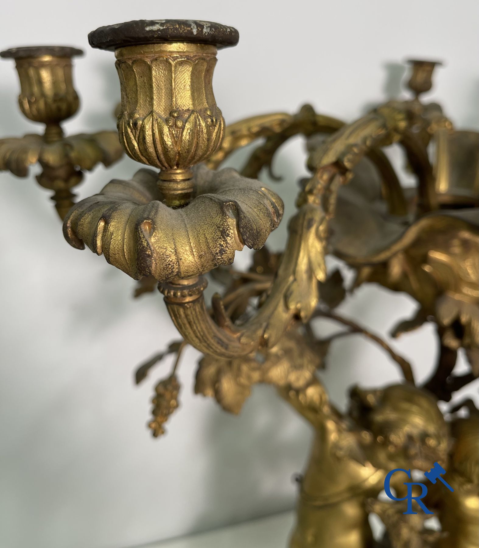 A pair of imposing bronze candlesticks with putti in LXVI style. Napoleon III period. - Image 14 of 32