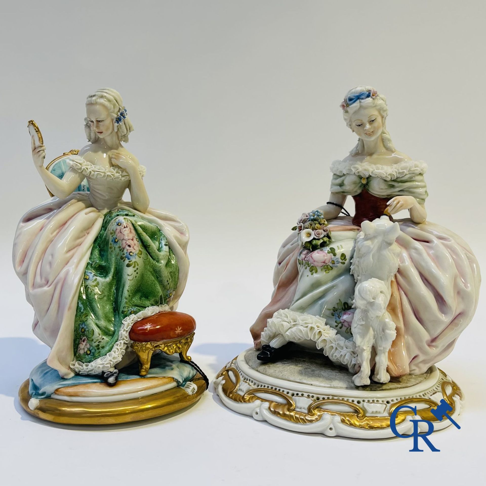 Porcelain: Capodimonte: 2 groups in Italian porcelain with lace.