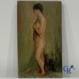Armand Jamar: Study of a standing female nude. Oil on panel.