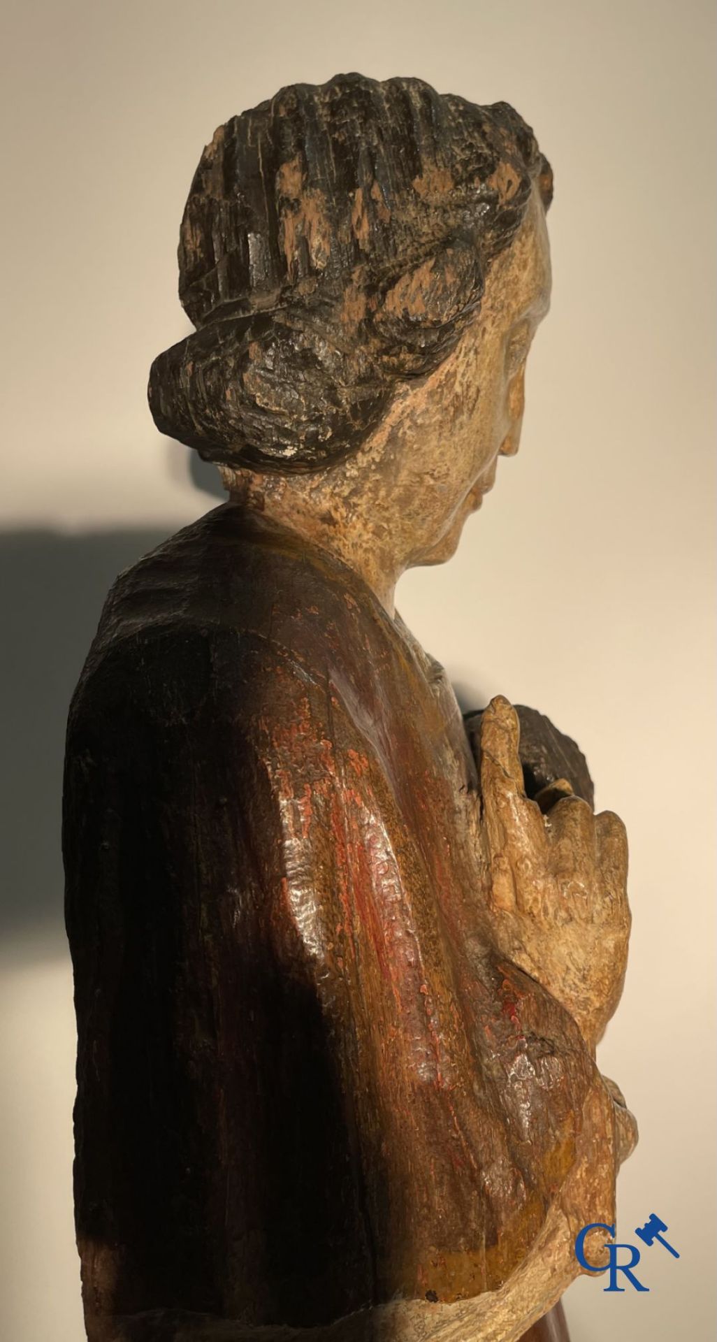 Wooden sculpture: Polychrome wood sculpture of a saint. Saint Stephen. Probably 17th century. - Bild 21 aus 26
