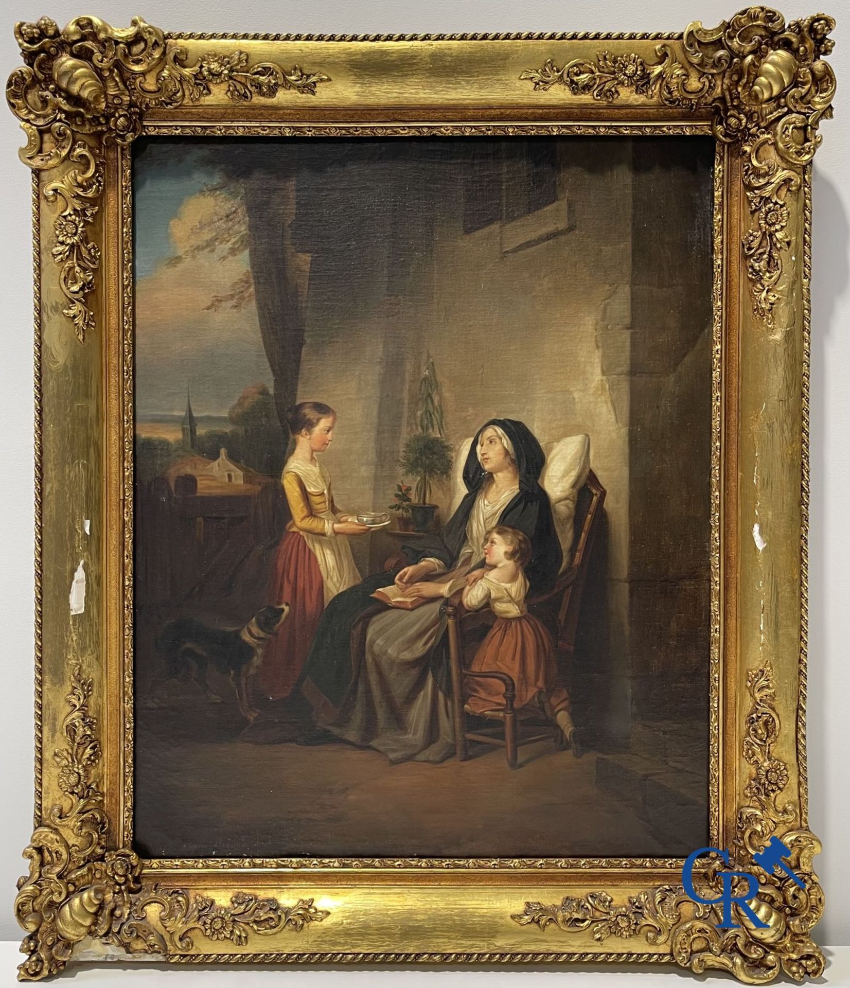 Dolard: Painting, oil on canvas. Family scene. 19th century. - Bild 4 aus 7