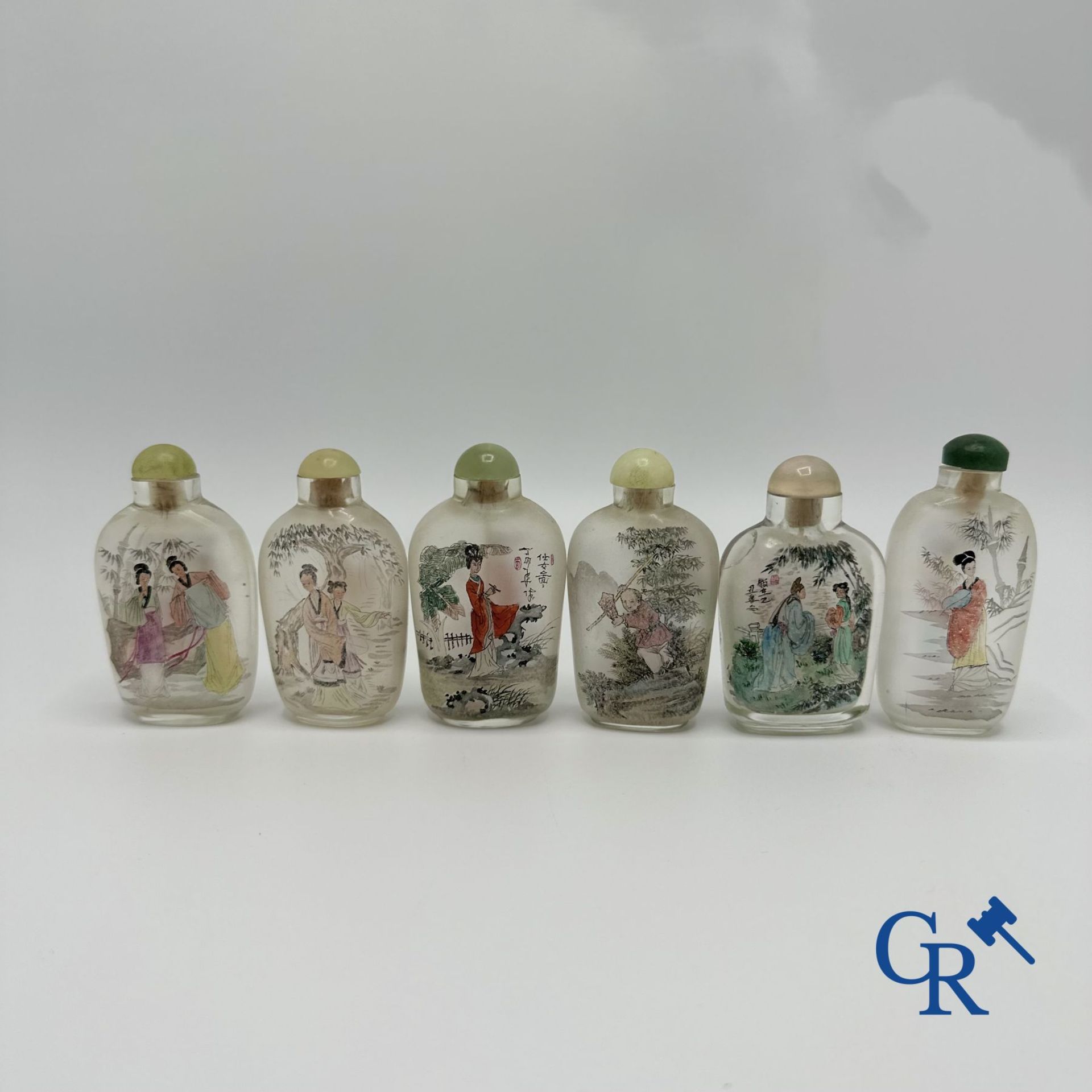Chinese art: 6 Chinese interior painted snuff bottles.