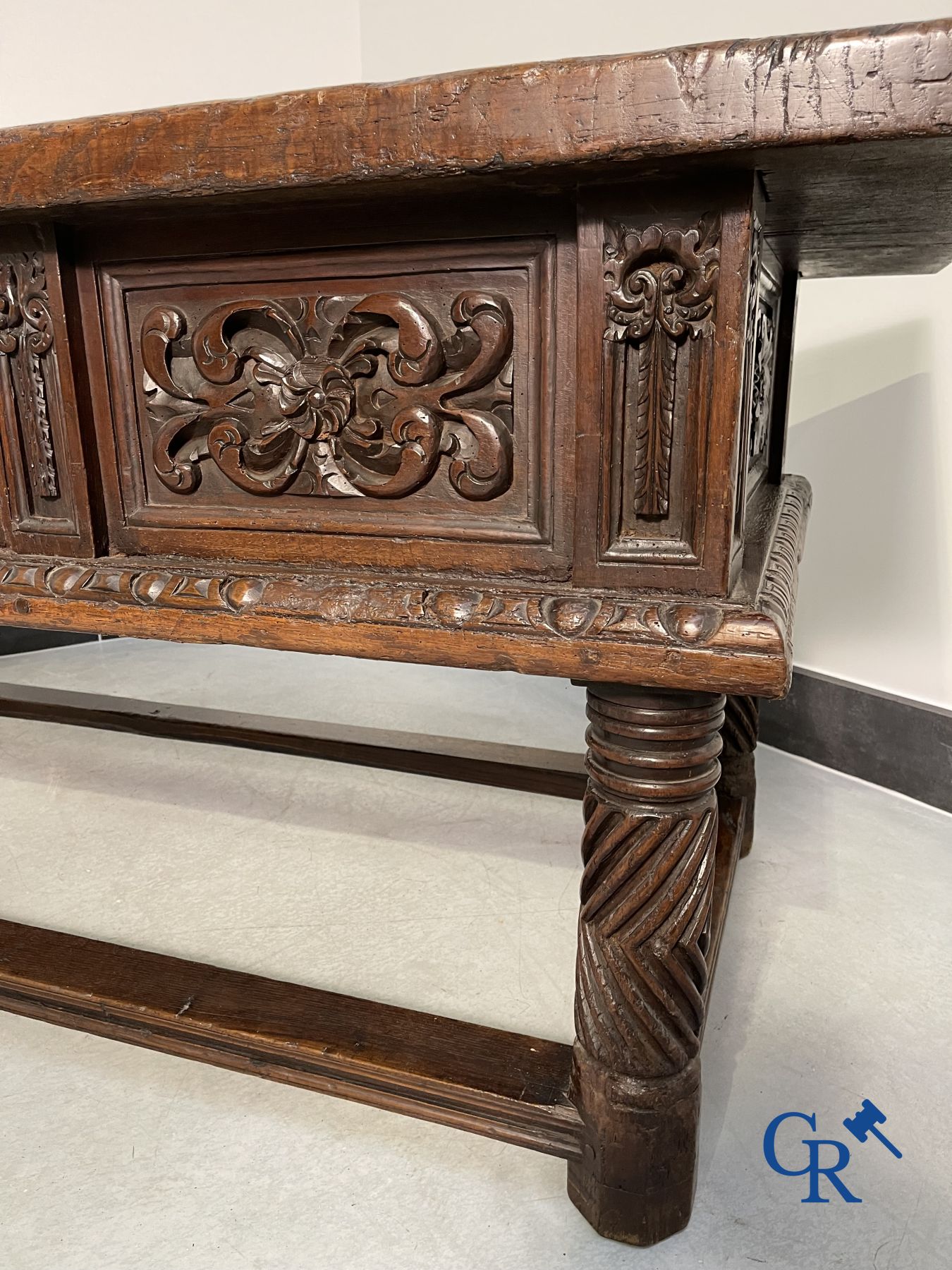 Furniture: 17th century carved walnut table with 3 drawers. - Image 19 of 22