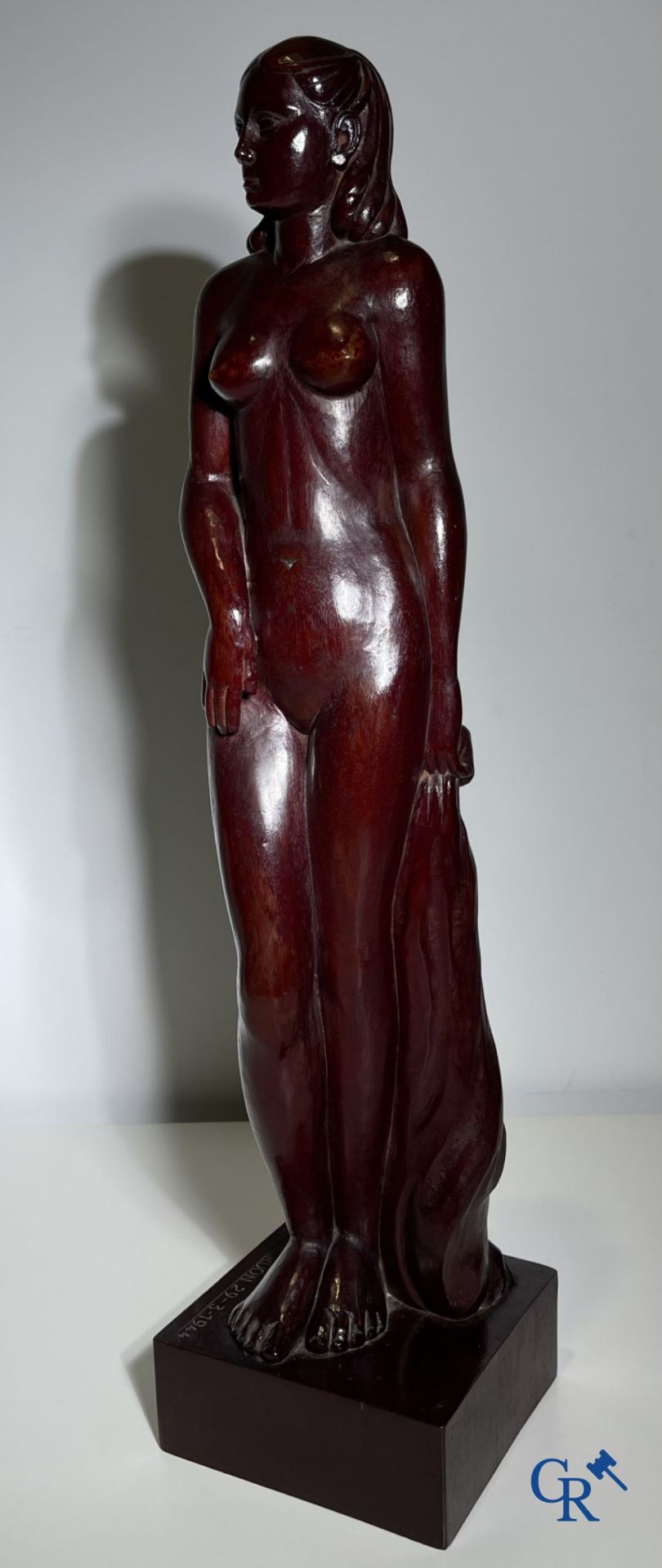 Clément Pardon(*) (Leuven 1901-1979) Sculpture of a standing nude in exotic wood. - Image 7 of 8