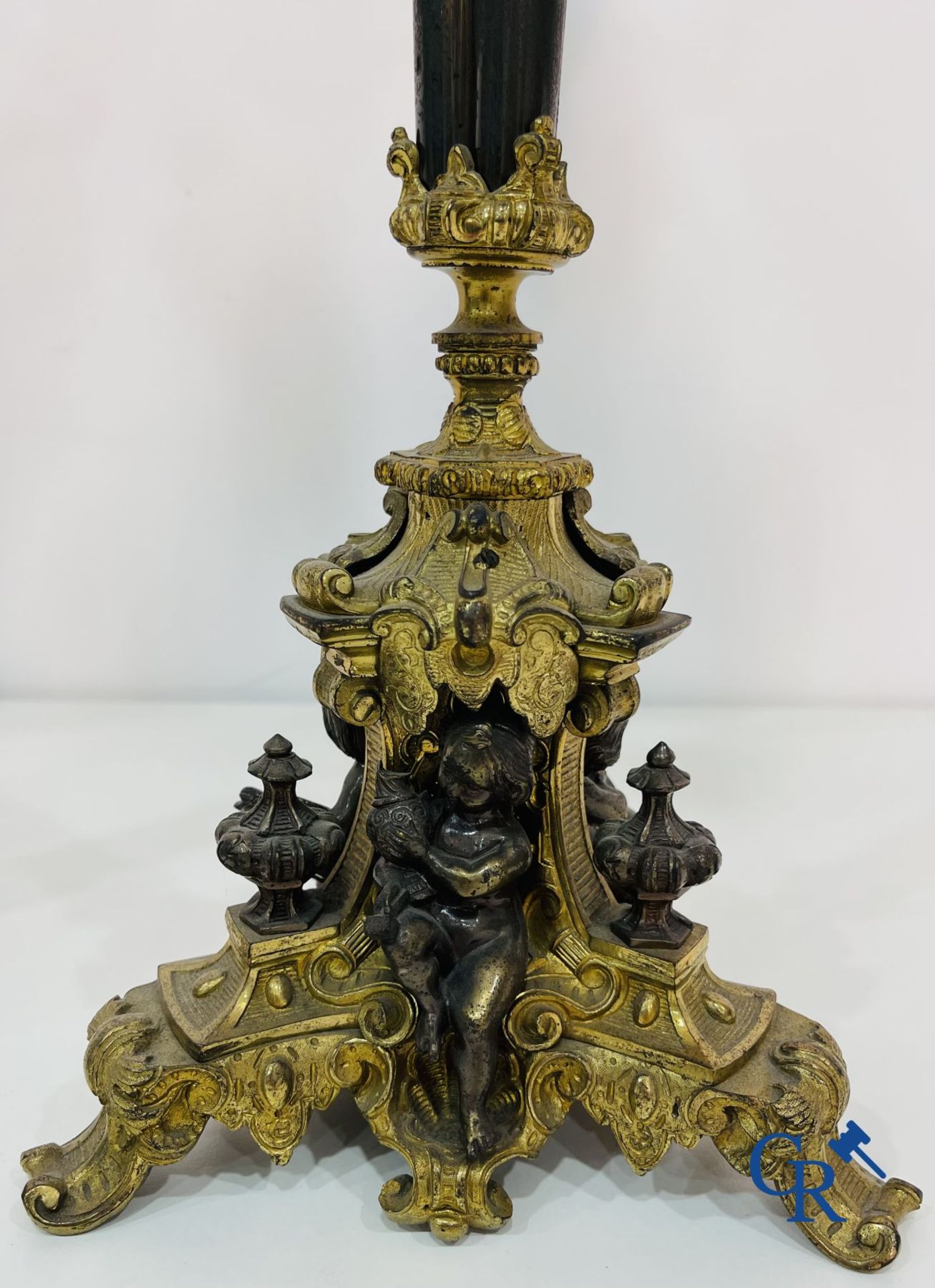 Important 3-piece fireplace set in bronze and spelter. - Image 5 of 10