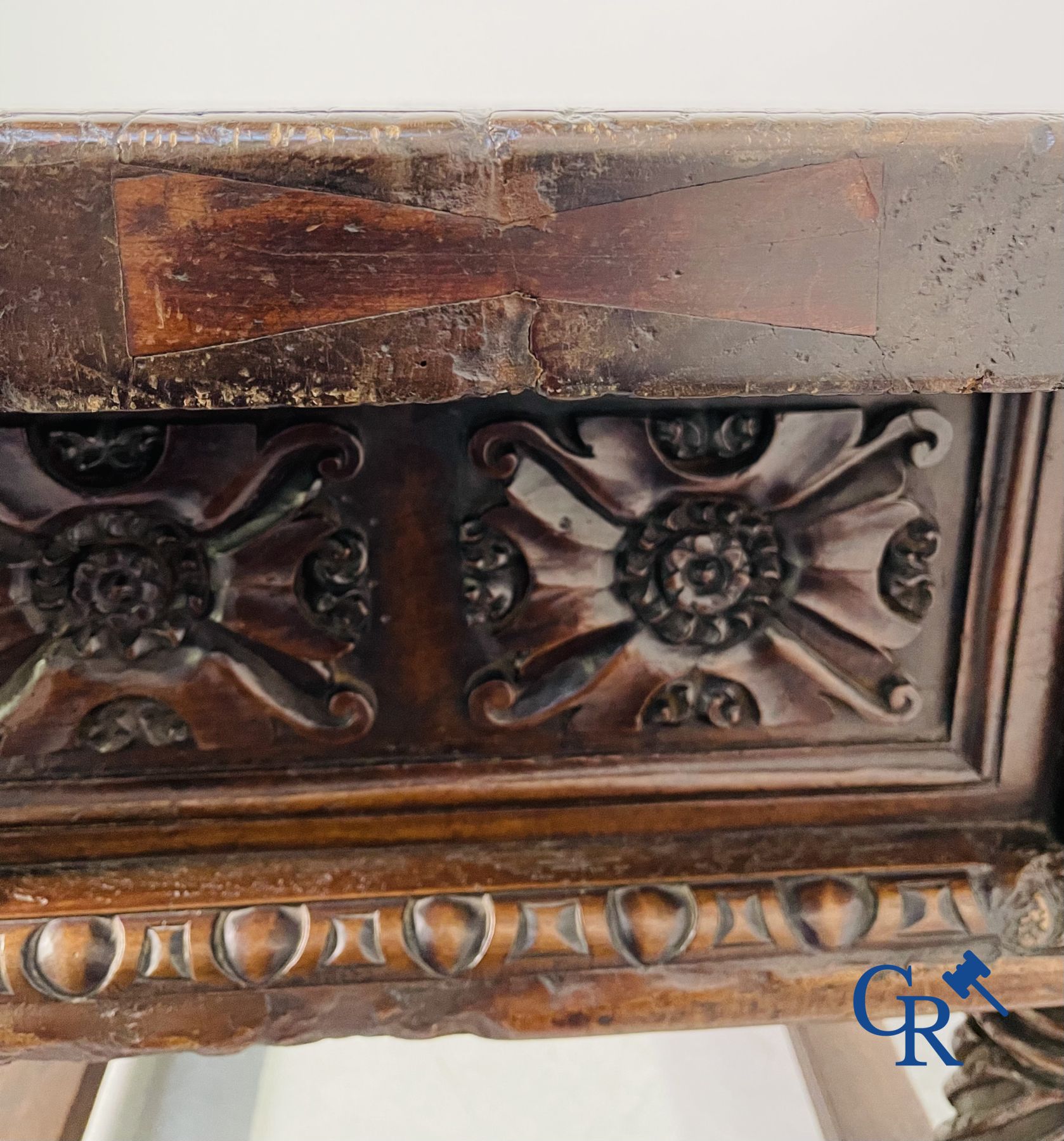 Furniture: 17th century carved walnut table with 3 drawers. - Image 20 of 22