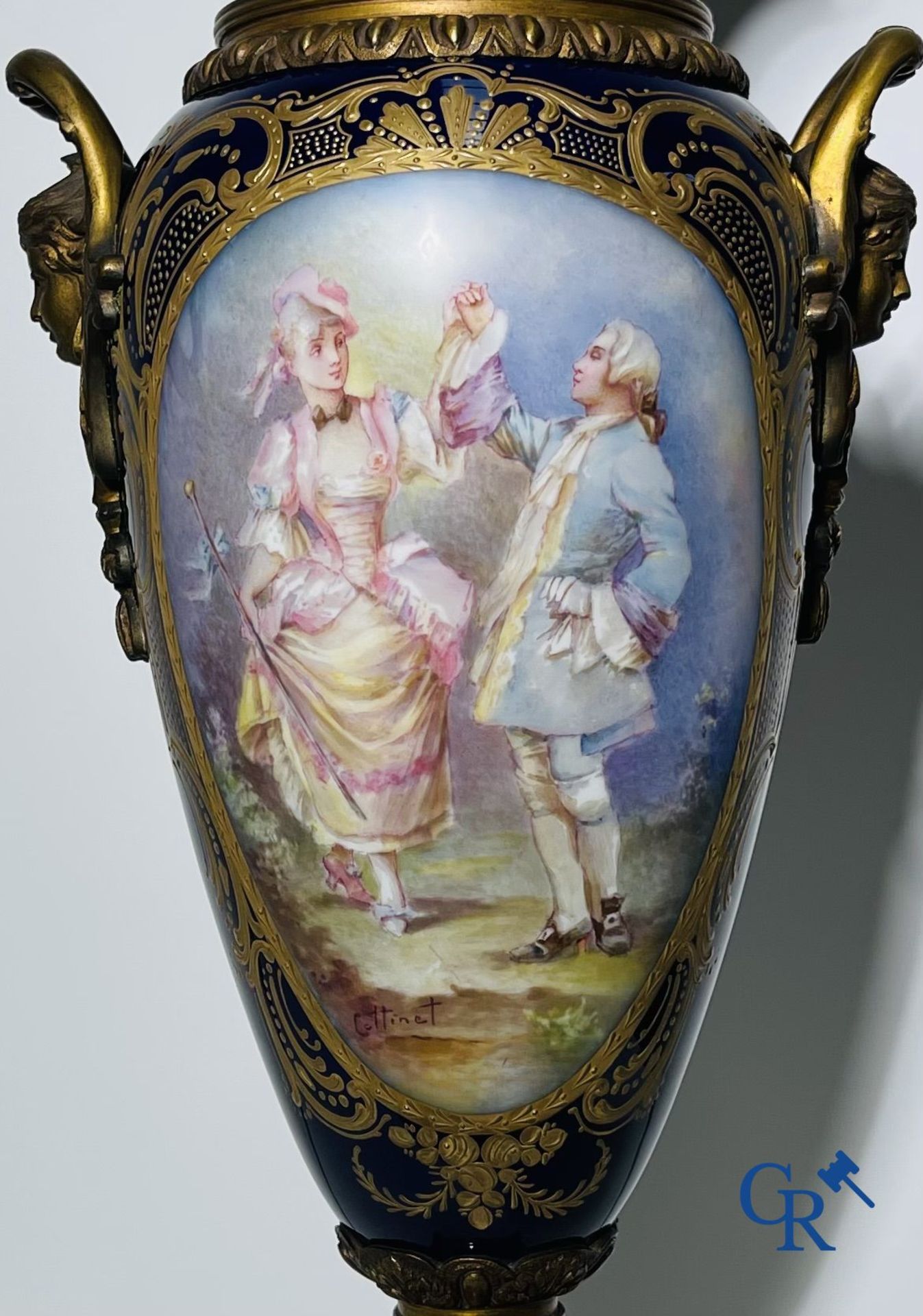 Porcelain: Sèvres: Pair of large bronze mounted vases in Sevres porcelain. - Image 4 of 7