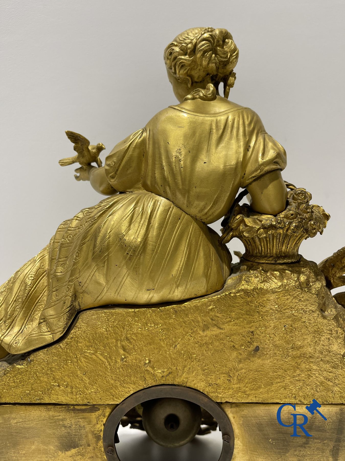 Bronze gilded clock with a romantic performance. 19th century. - Image 6 of 9