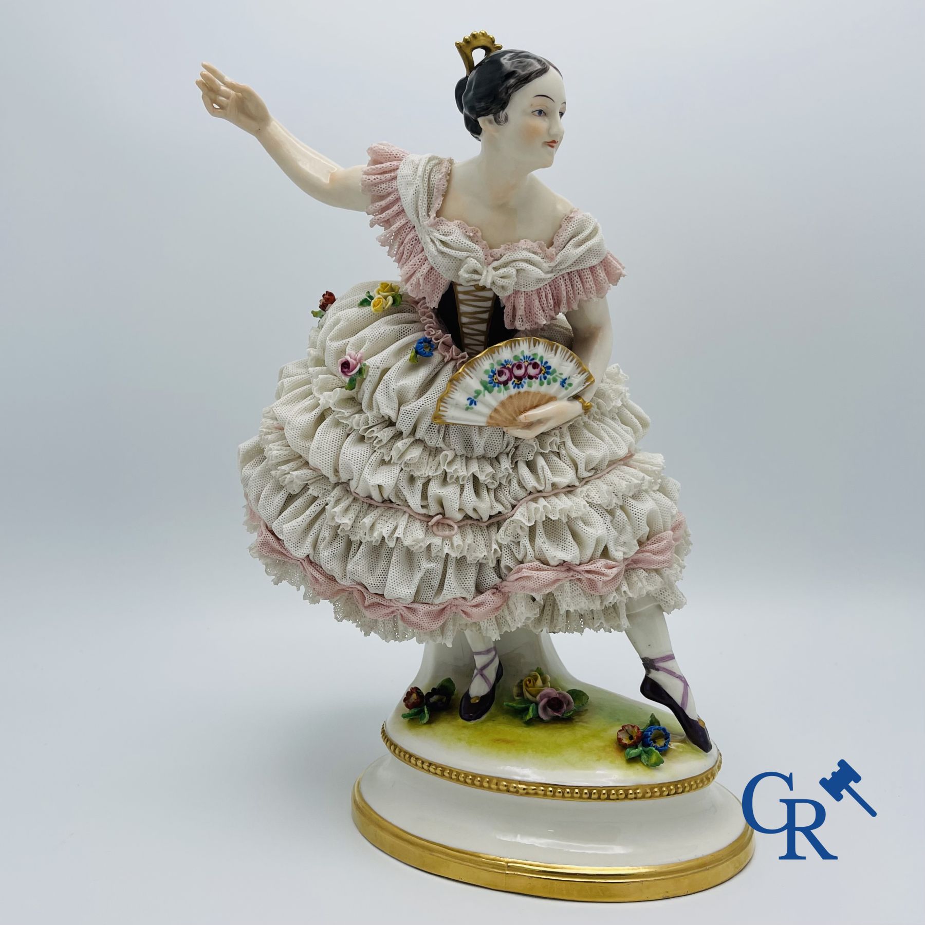 Volkstedt Rudolstadt: Large figure of a dancer in "lace porcelain". - Image 11 of 11