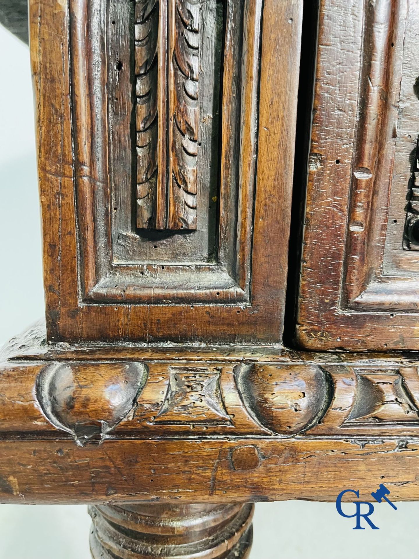 Furniture: 17th century carved walnut table with 3 drawers. - Image 7 of 22