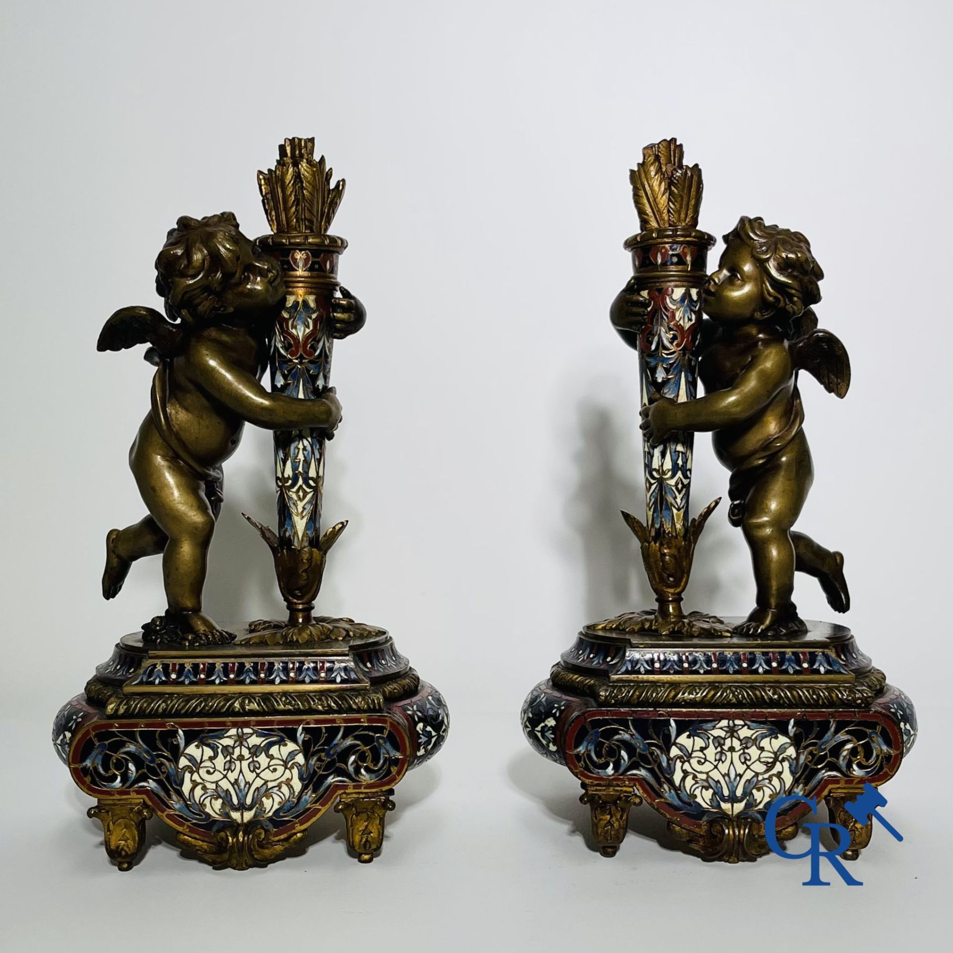 Bronze/Sculpture: Pair of ornamental objects in bronze and champlevé enamel. - Bild 4 aus 6