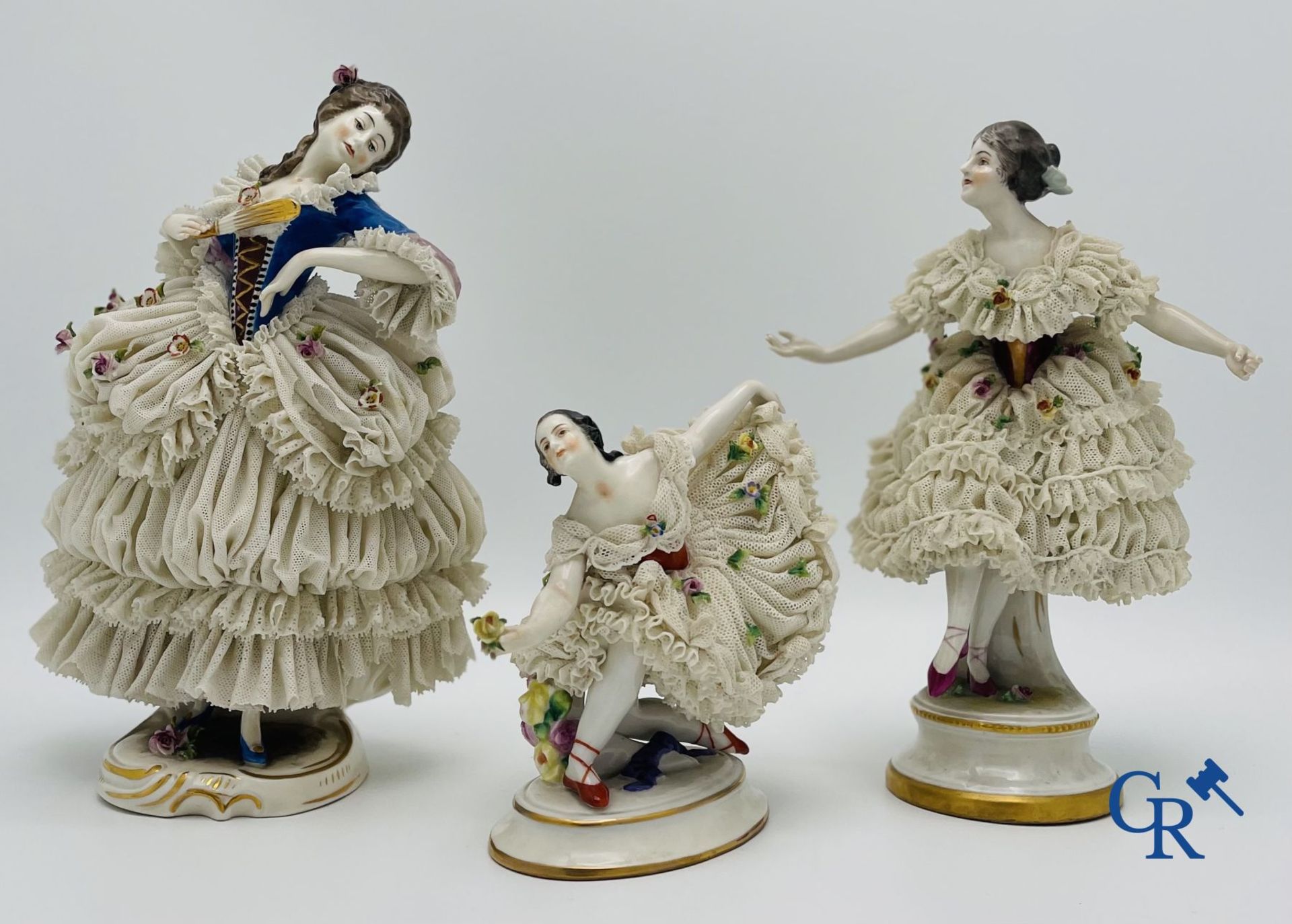 Volkstedt Rudolstadt: 3 dancers in fine porcelain, lace porcelain. - Image 5 of 20