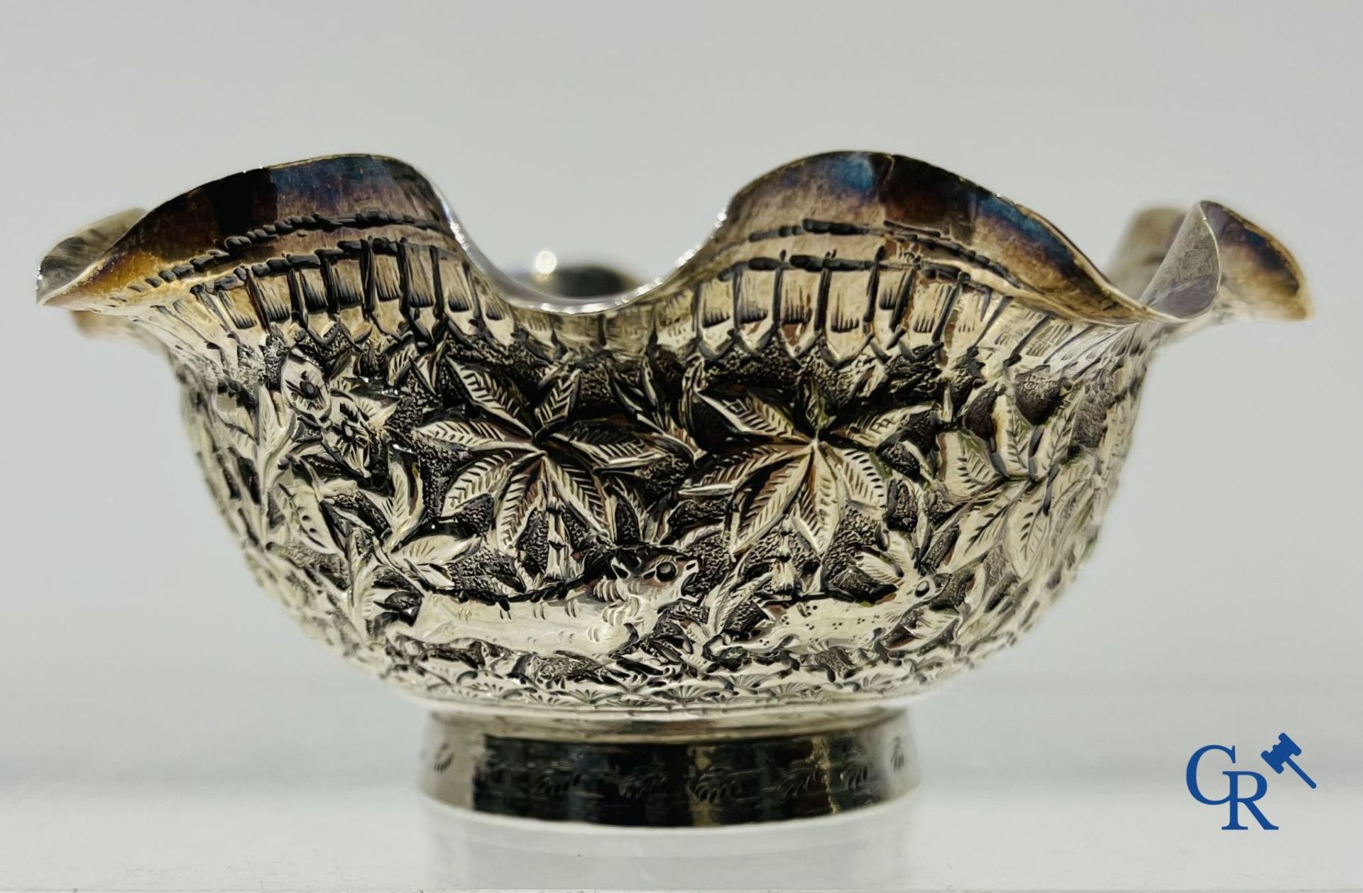 A lot with various silver objects and a pair of Buddhist enamelled copper lions. - Image 8 of 14
