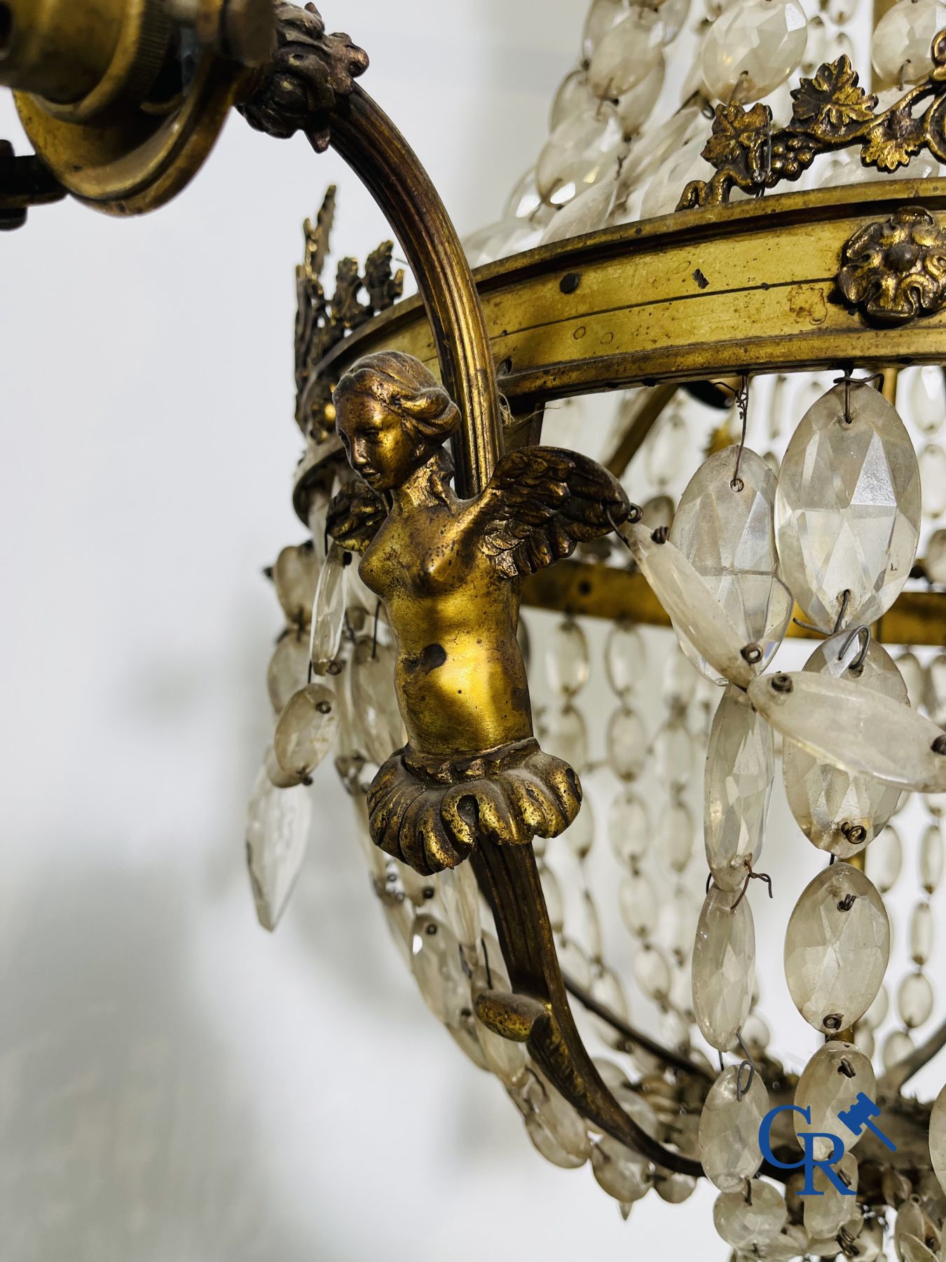 Chandelier. Sac à perles chandelier in bronze and crystal. Empire style. - Image 3 of 4