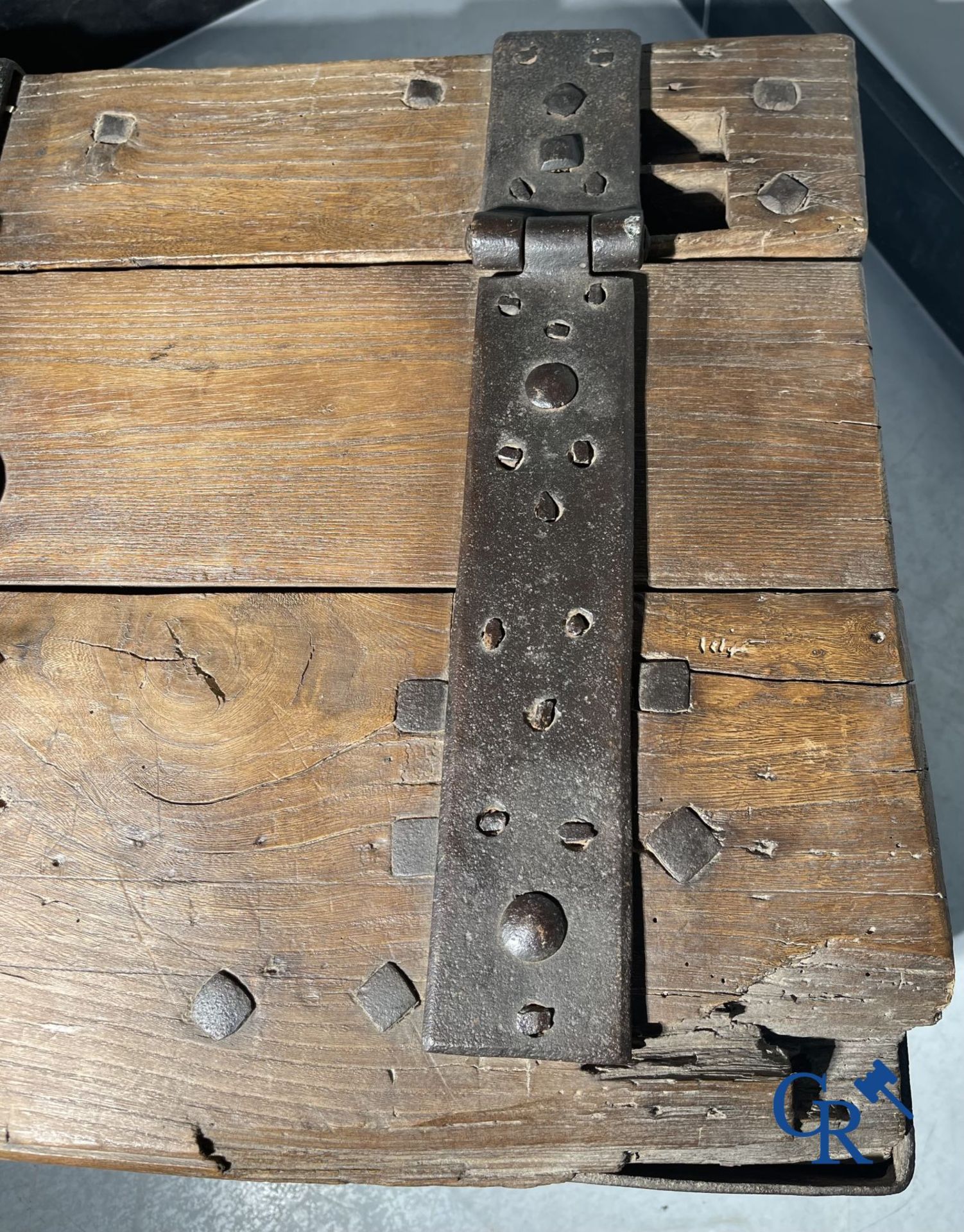 Antique wooden chest with hardware and lockwork in forging. - Image 6 of 21