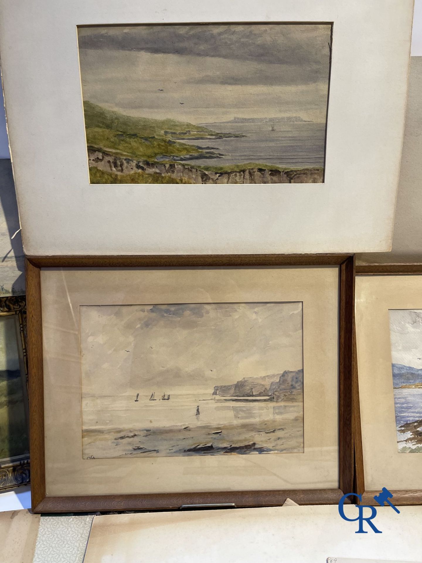 Interesting lot with gouaches and pastel drawings. Period 1880-1920. - Image 5 of 20